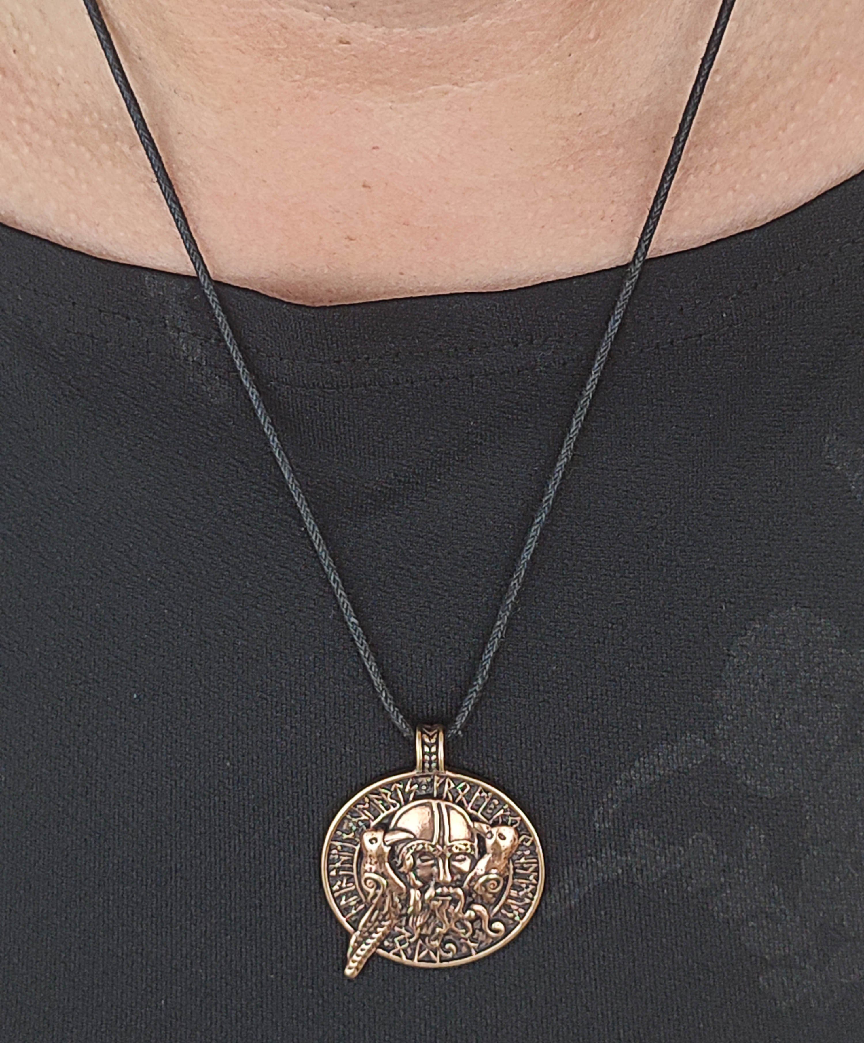 Kiss of Leather Kettenanhänger Vogel Anhänger Amulett Odin Hugin Munin Rabe Wikinger Bronze