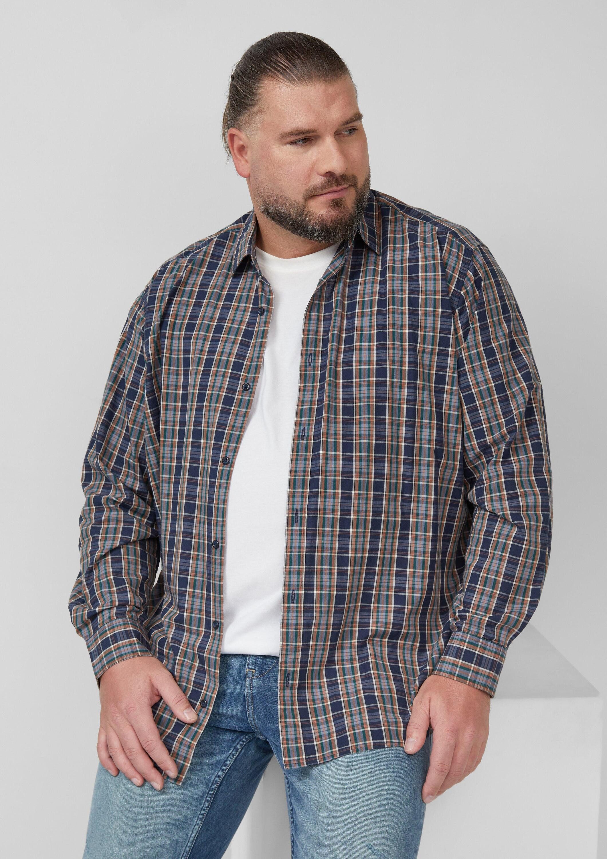 s.Oliver Langarmhemd Hemd Regular Fit: Kariertes Baumwoll-Hemd mit Kentkrag günstig online kaufen