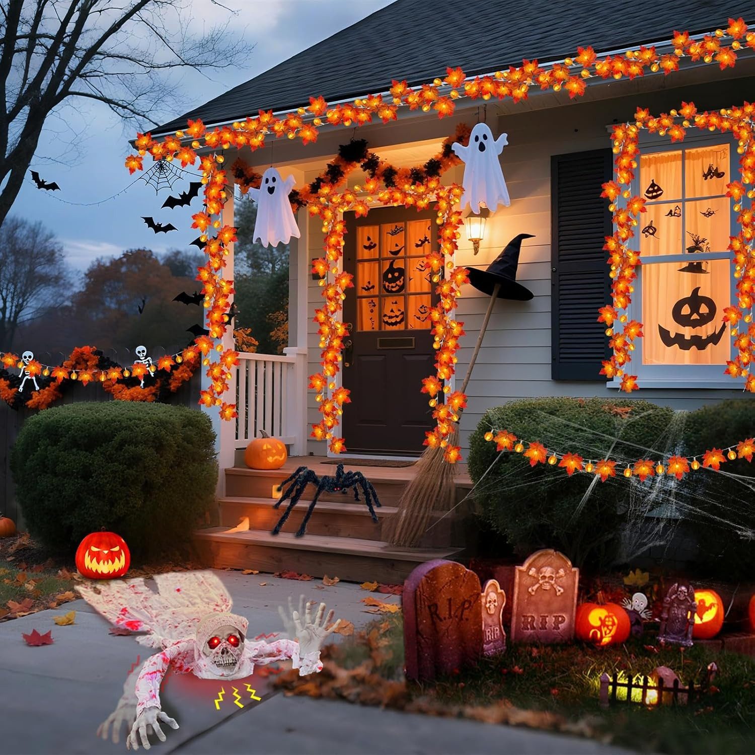Bomiclss LED-Lichterkette 3M 20LED Halloween Deko Herbst Ahornblatt Girlande Lichterkette, für Halloween Theme Erntedankfest Weihnachtsfeiern – Bild 4 von 5