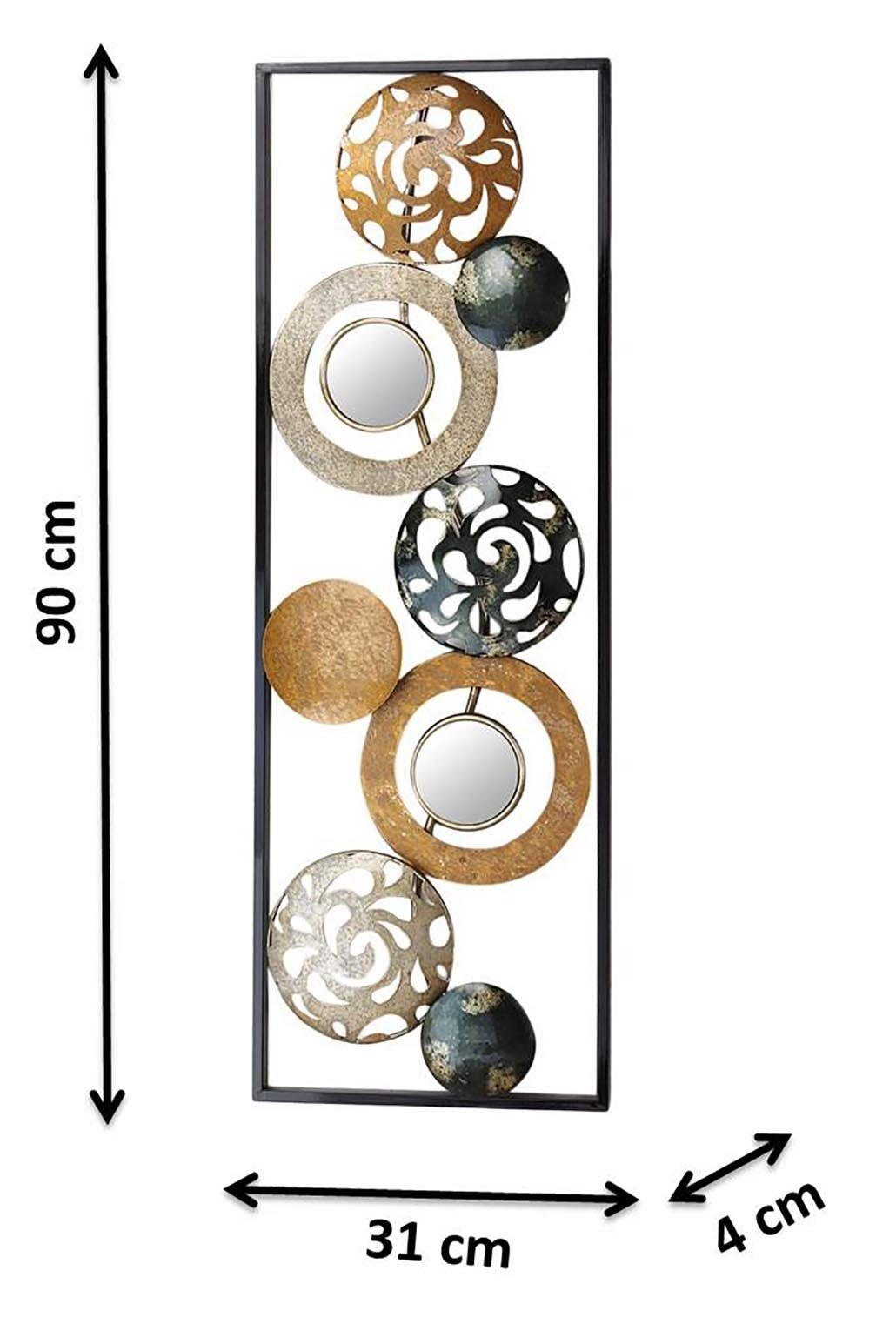 Kobolo Wandbild Metallbild Ringe und Kreise silber gold grau, mit Spiegel
