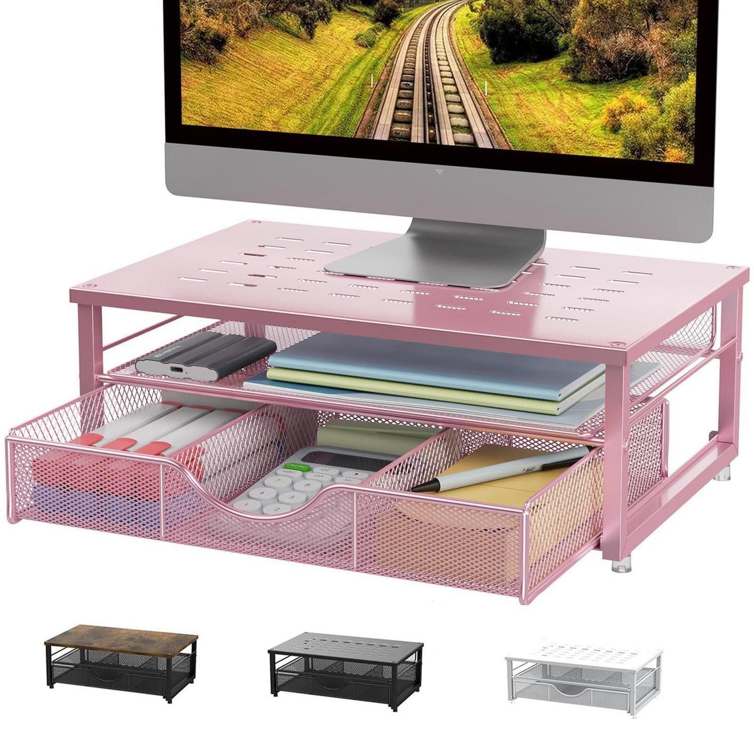 LuxusKollektion Monitorständer Monitorständer Schreibtisch Organizer Rosa, (1-tlg)