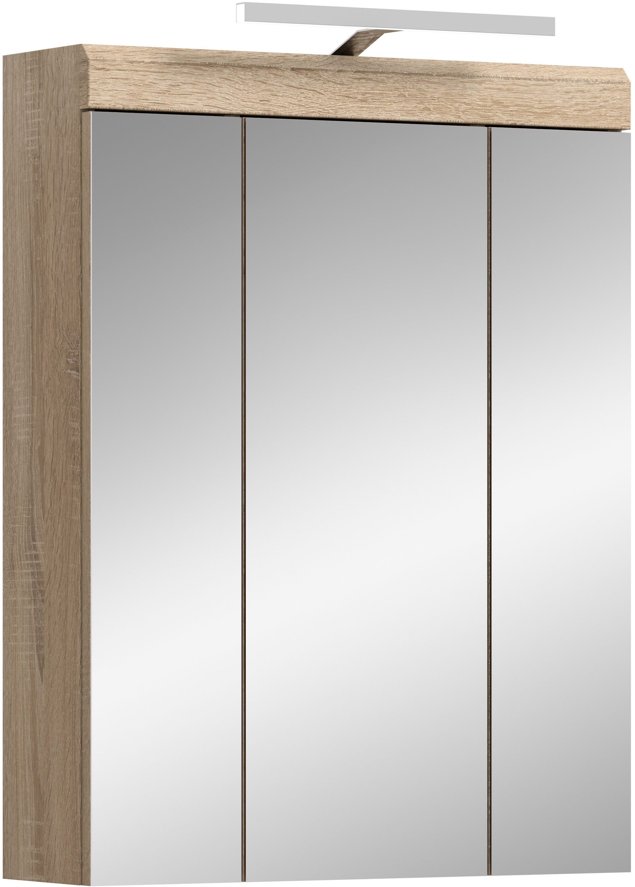 Spiegelschrank Siena, Breite 60cm, inkl. Beleuchtung, 3 Spiegeltüren, 9 Fächer