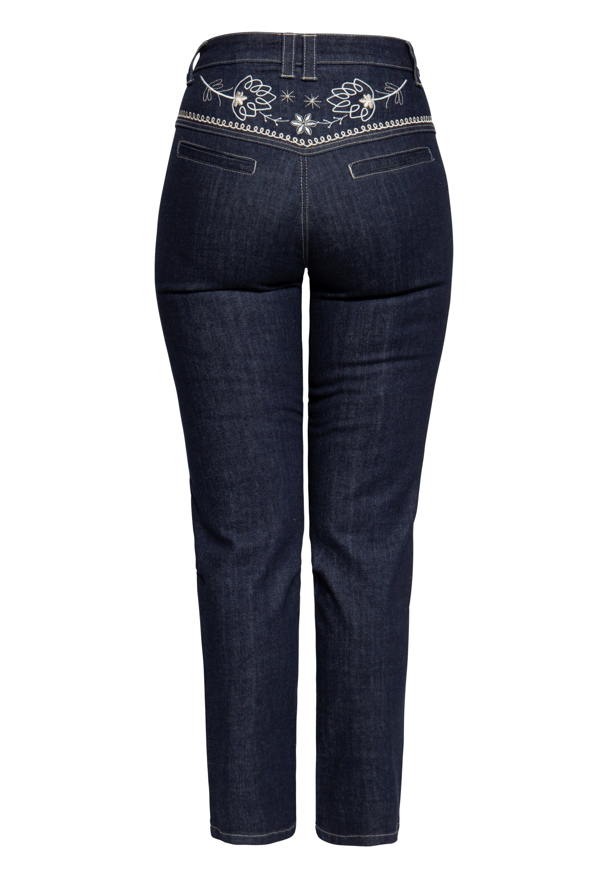 QueenKerosin Slim-fit-Jeans mit floraler Stickerei im Western-Style