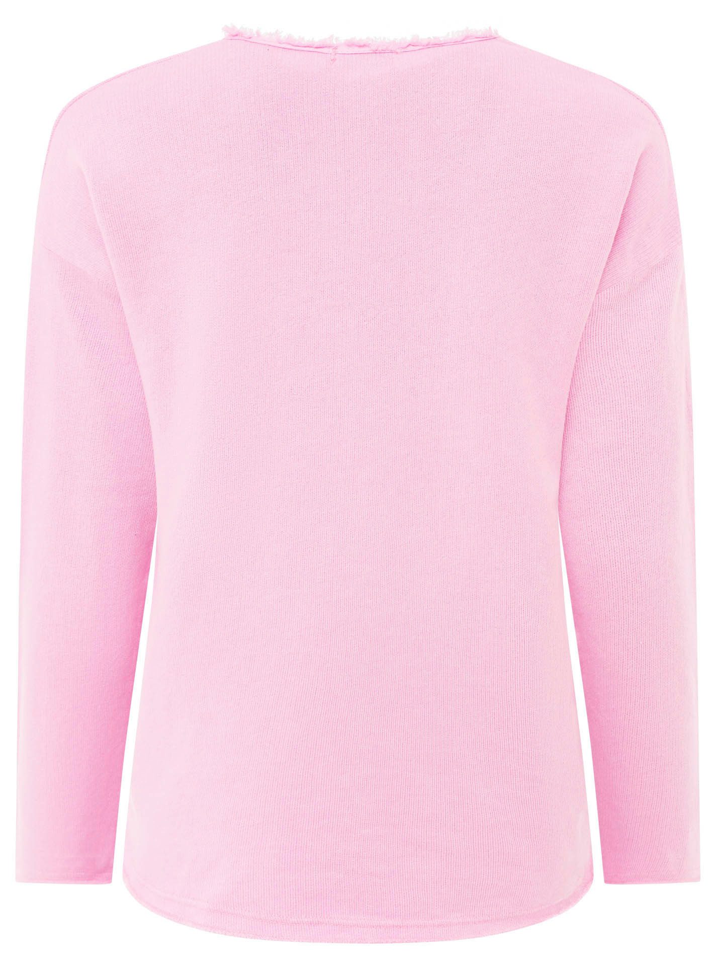 Zwillingsherz Sweater "Sea Sand Sun" Flock-Print, ausgefranster Rundhalsausschnitt, Langarm