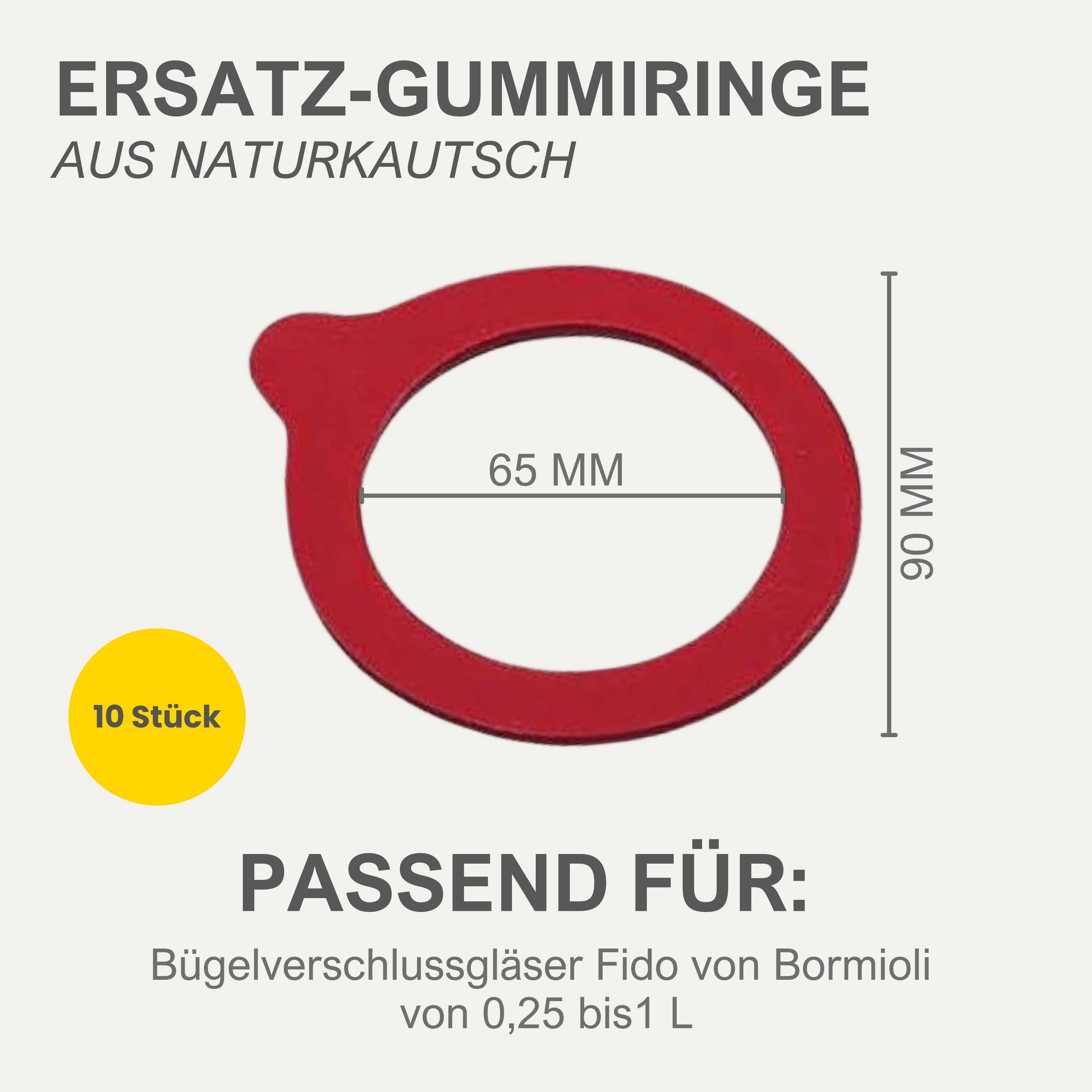 mikken Einkochring rot 10 Gummiringe für Bügelverschlussgläser 65x90 mm Dichtungsring, für Fido-Gläser von Bormioli und Bügelverschlussgläser von 0,25 - 1 L