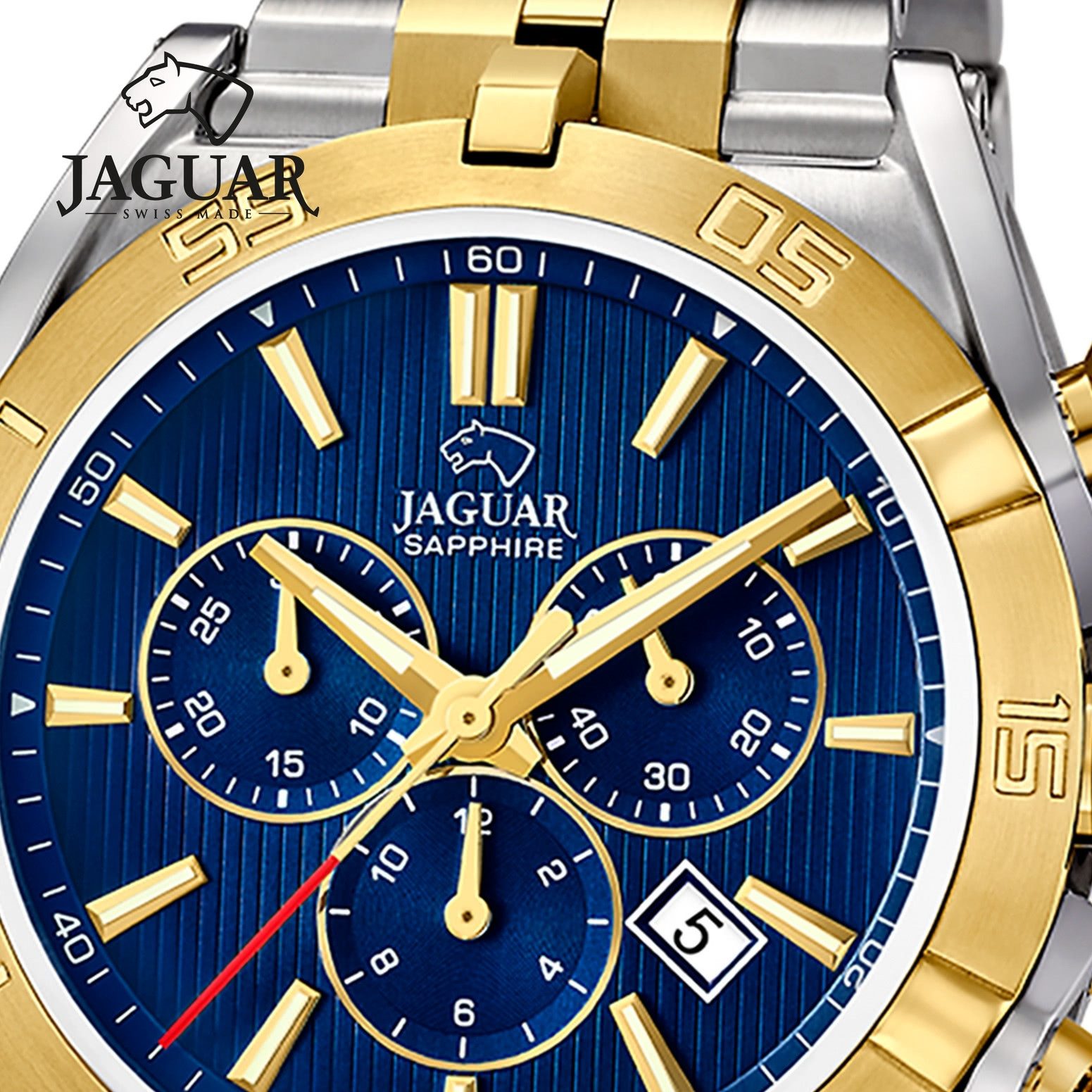 JAGUAR Quarzuhr Jaguar Herrenuhr Edelstahl silber gold, (Chronograph), Herren Armbanduhr rund, Edelstahlarmband silber, gold