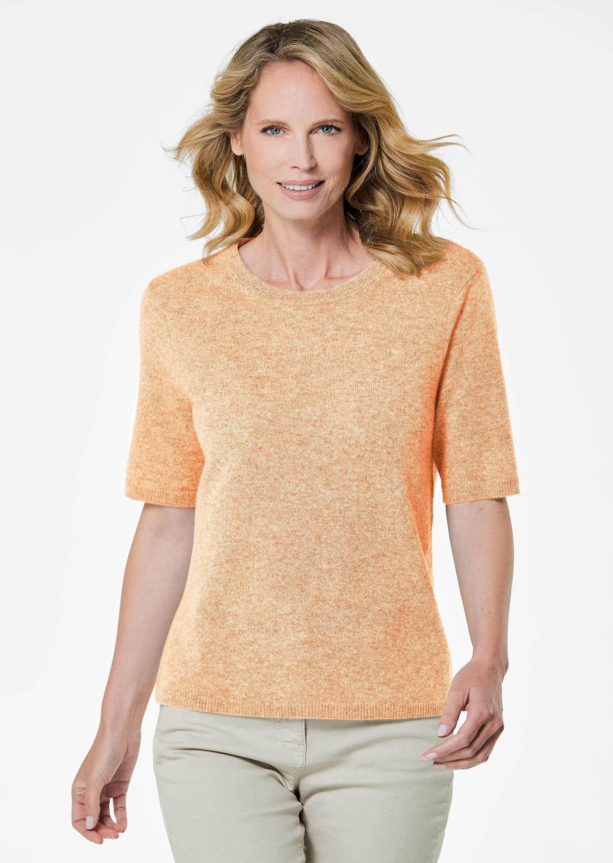 Kurzarmpullover Kurzgröße: Feinstrickpullover mit Rundhals
