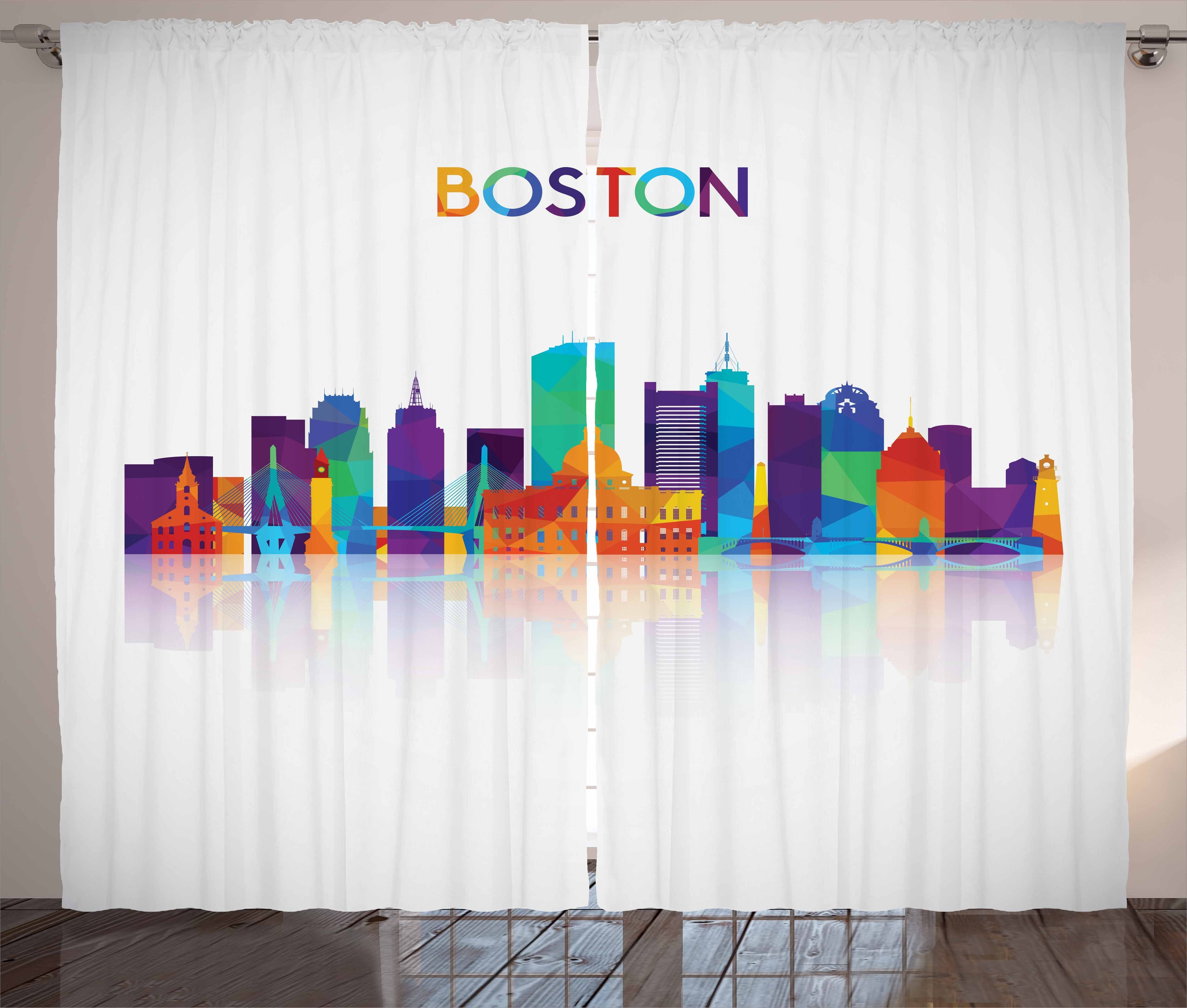 Gardine Schlafzimmer Kräuselband Schlaufen Stadt-Skyline-Silhouette Vorhang mit Boston Abakuhaus, Haken, und