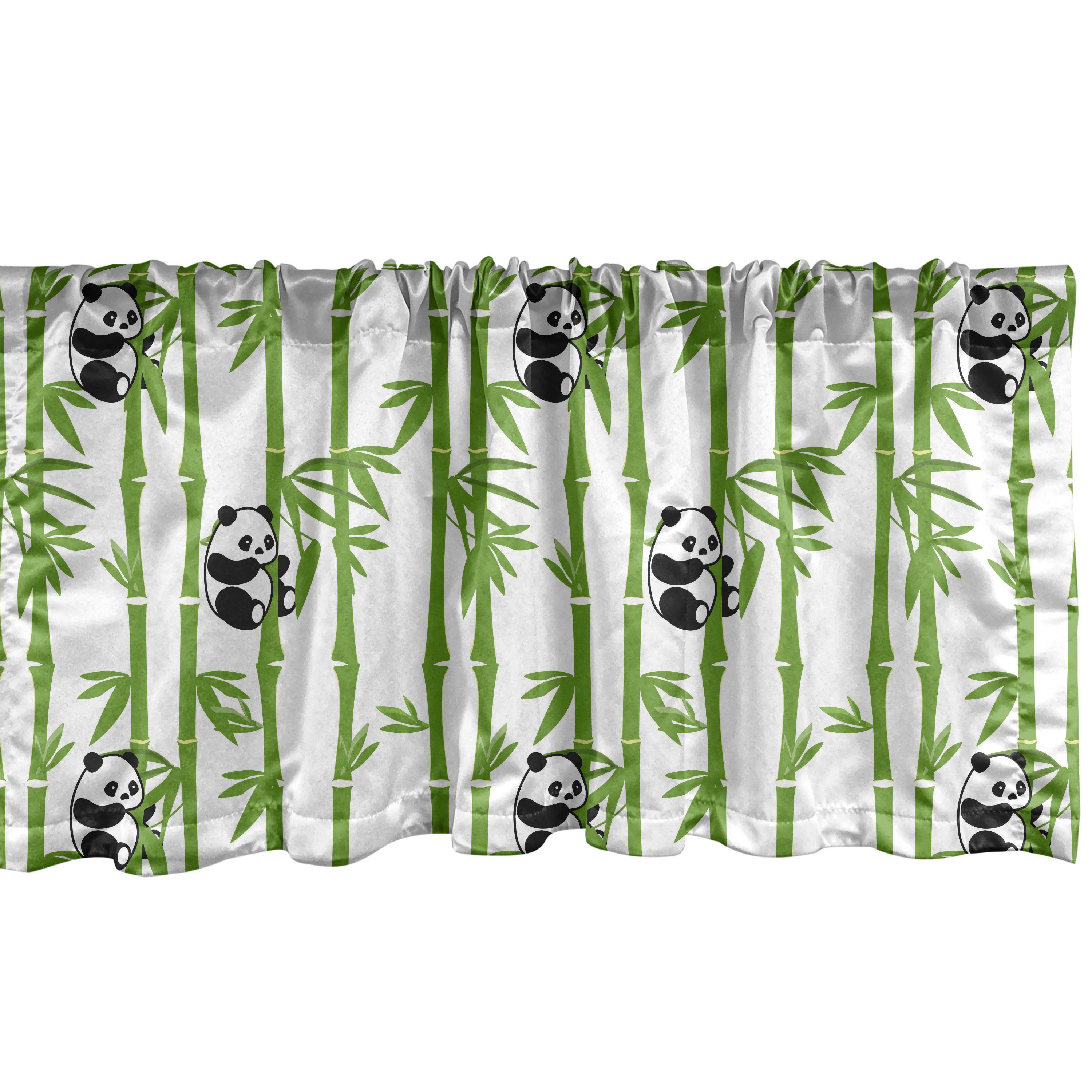 Küche Schlafzimmer für Bambus-Druck Vorhang Volant Pflanzen Microfaser, Bären Scheibengardine Dekor Panda Abakuhaus, mit Stangentasche, auf