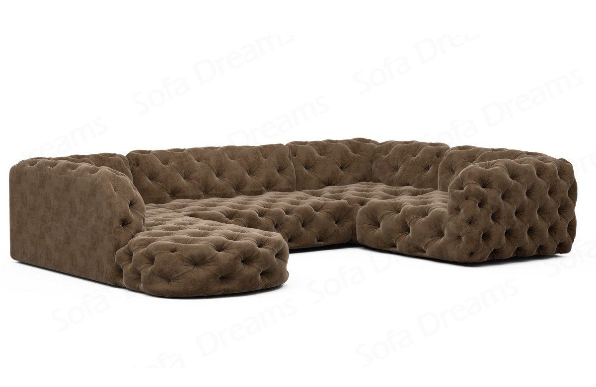 Sofa Couch Couch im Form Wohnlandschaft Stil Sofa Dreams hellbraun09 Chesterfield Stoff Lanzarote U Stoffsofa, Design