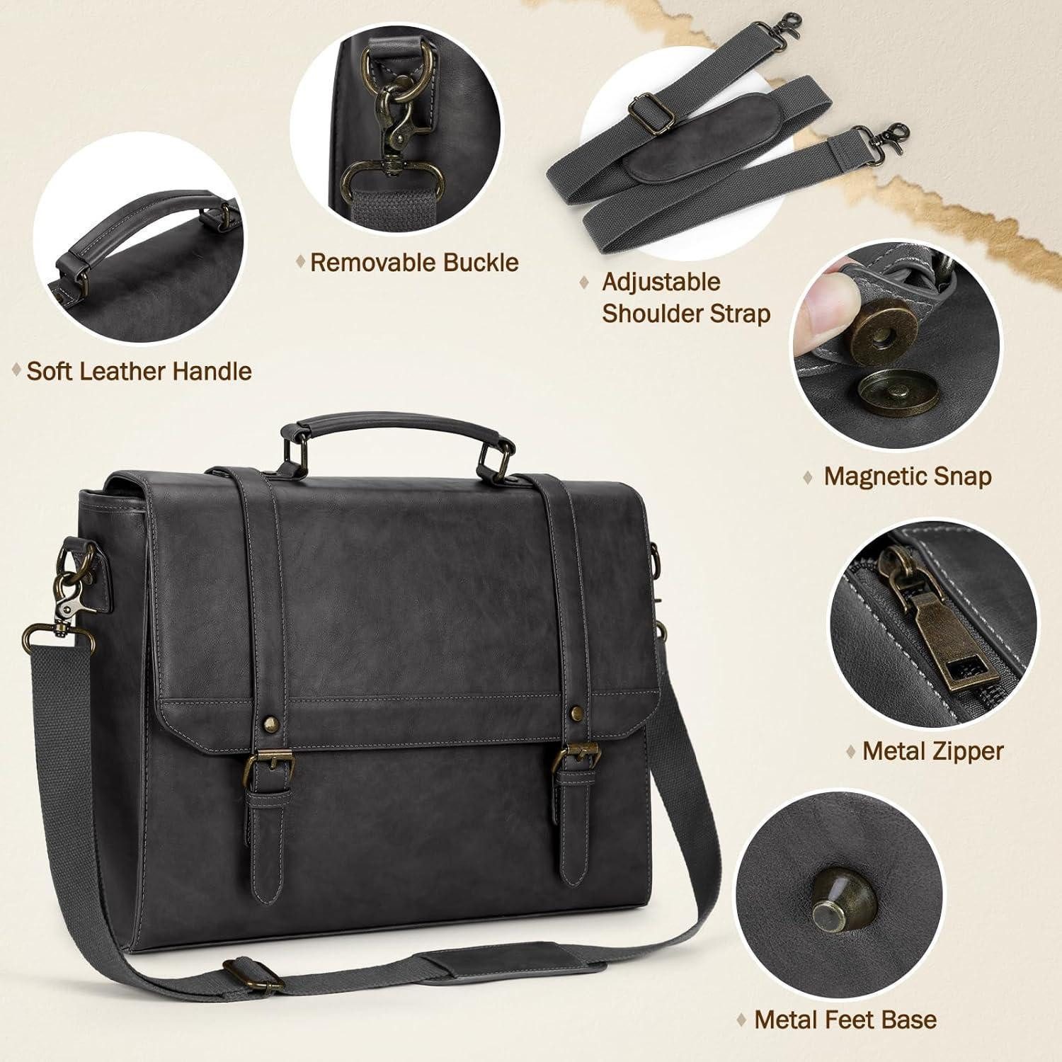 LuxusKollektion Aktentasche Aktentasche Herren wasserdicht Vintage Umhängetasche 15,6 Zoll Grau