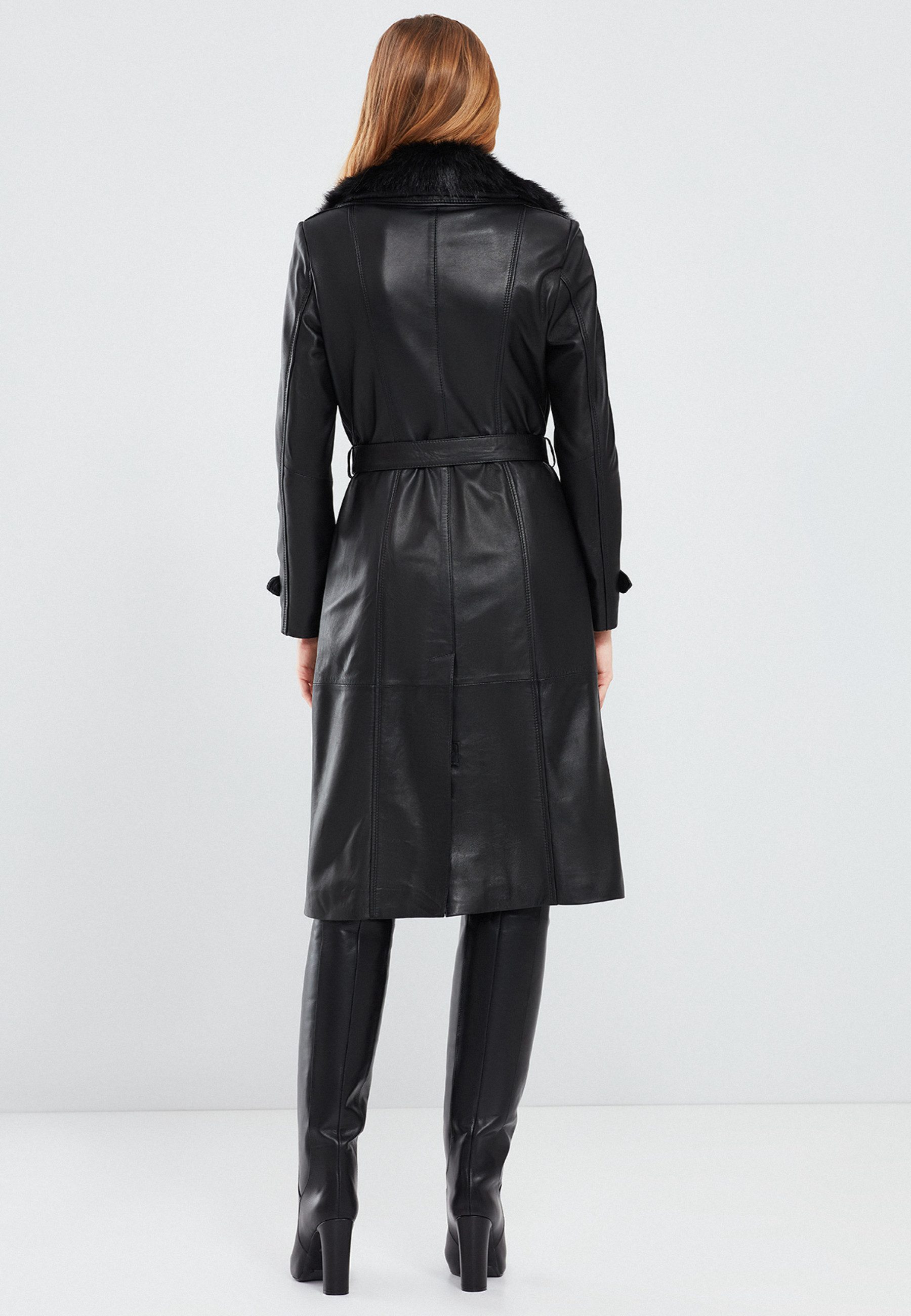 Derimod Lederjacke Brenda Ledertrenchcoat mit Kunstfell