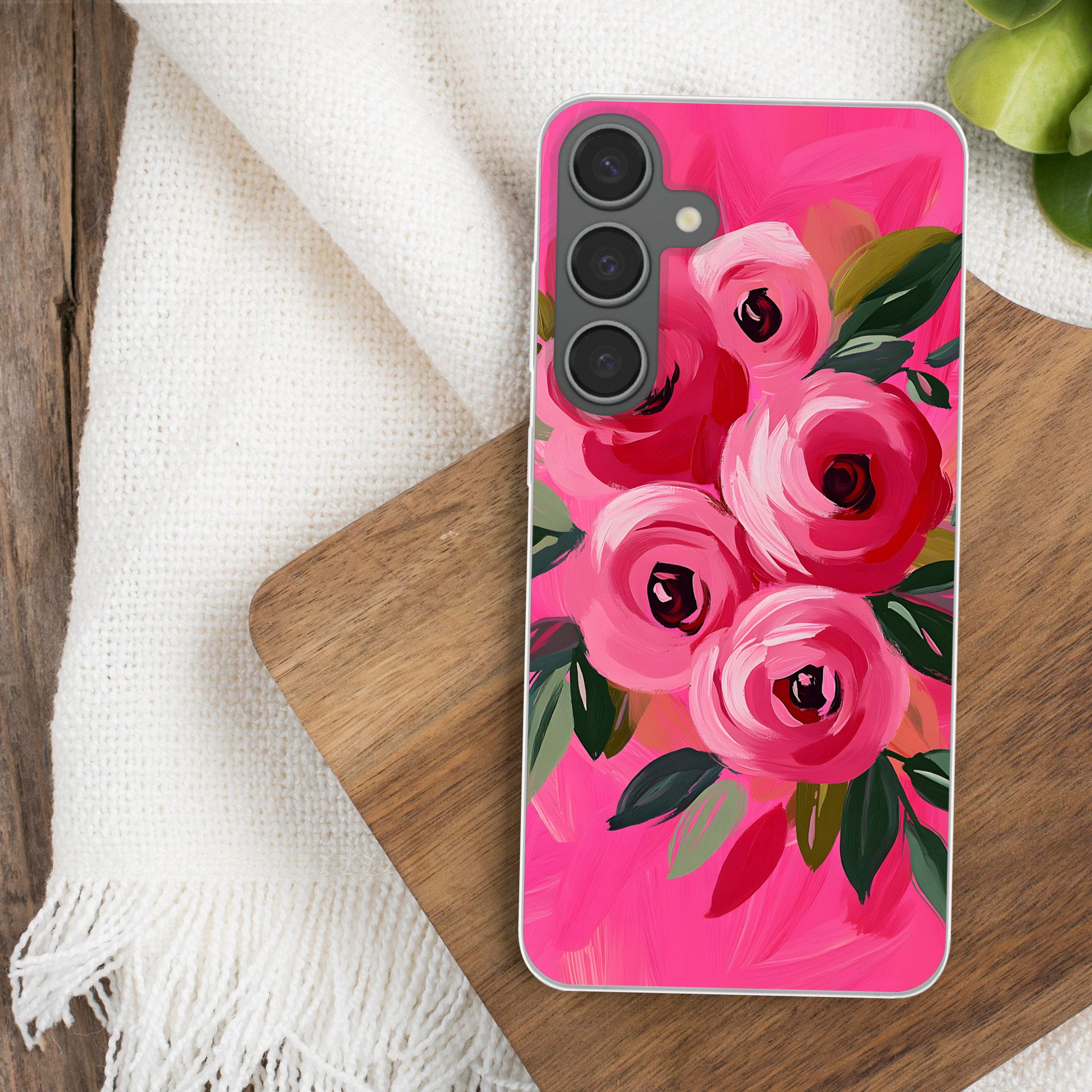 MuchoWow Handyhülle für Samsung Galaxy S24 Plus Blumen - Farbe - Rosa, Phone Case, Silikon, Schutzhülle Dünn