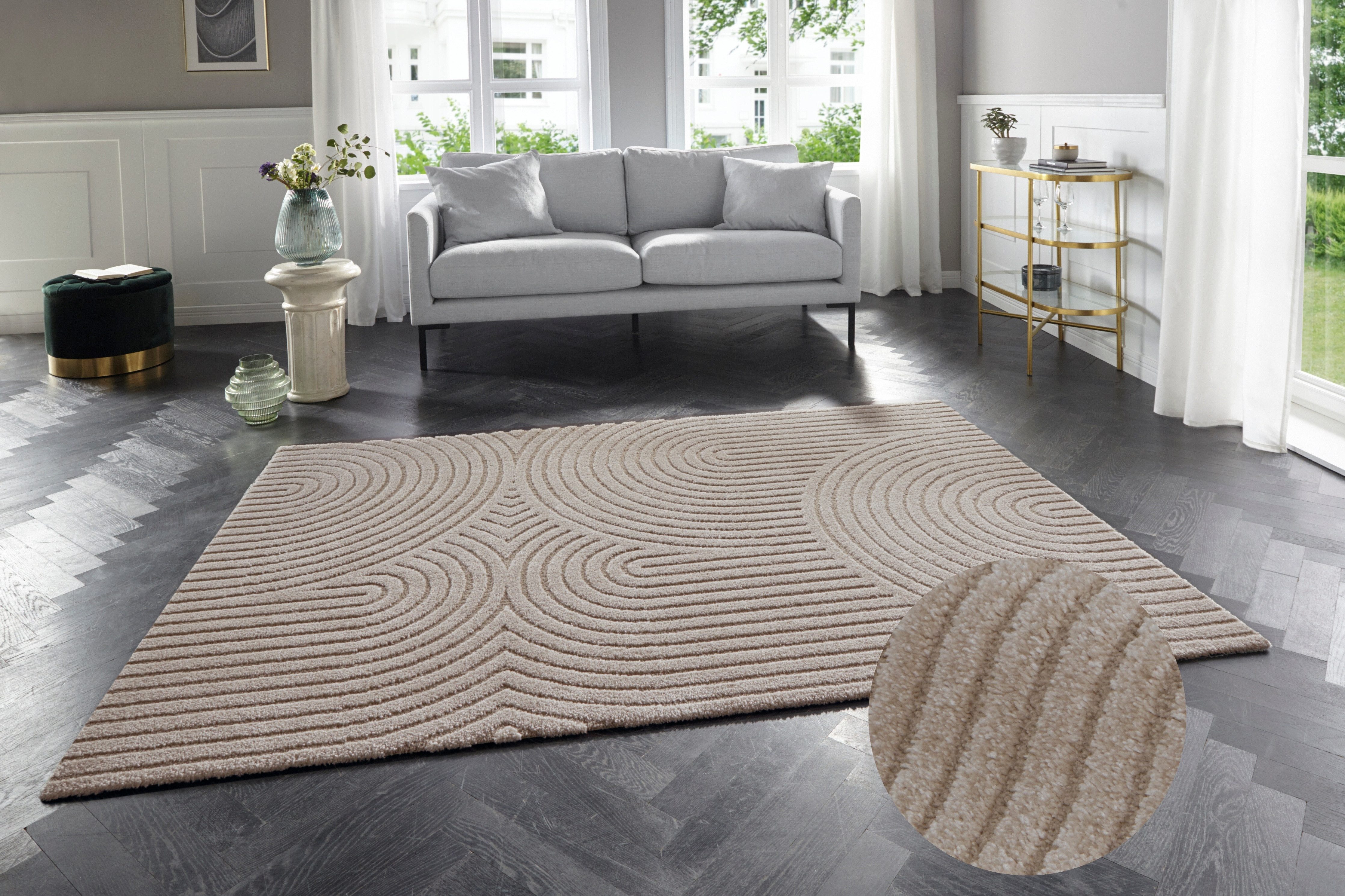 ELLE DECORATION Designteppich Panglao, rechteckig, Höhe: 14 mm, flauschiger uni Kurzflor, Hoch Tief Struktur, modern, Wohnzimmer