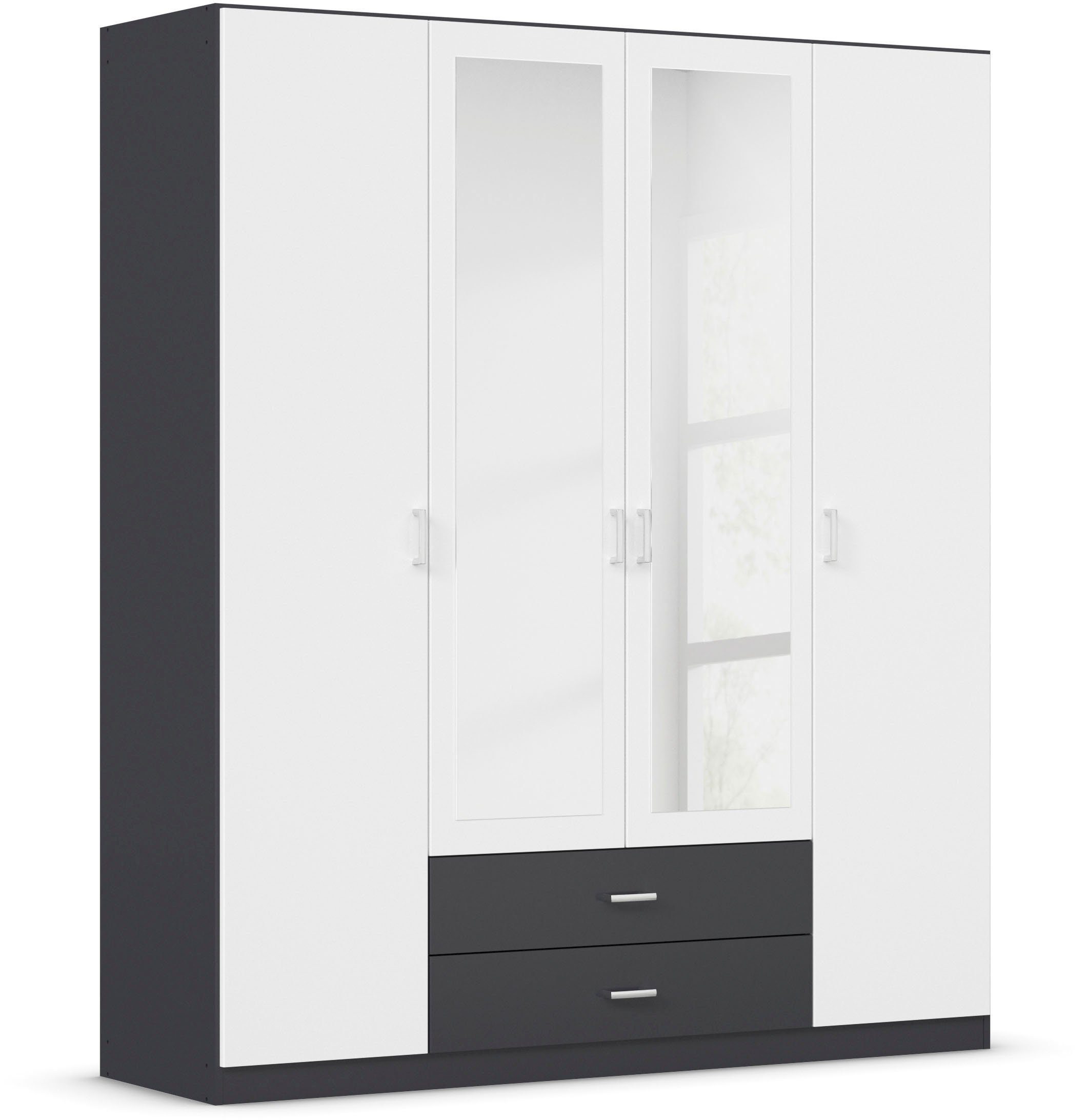 rauch Kleiderschrank Gamma Drehtürenschrank Garderobe Schrank mit Spiegel in schlichtem Design mit Schubkästen und Spiegel, in 3 Breiten