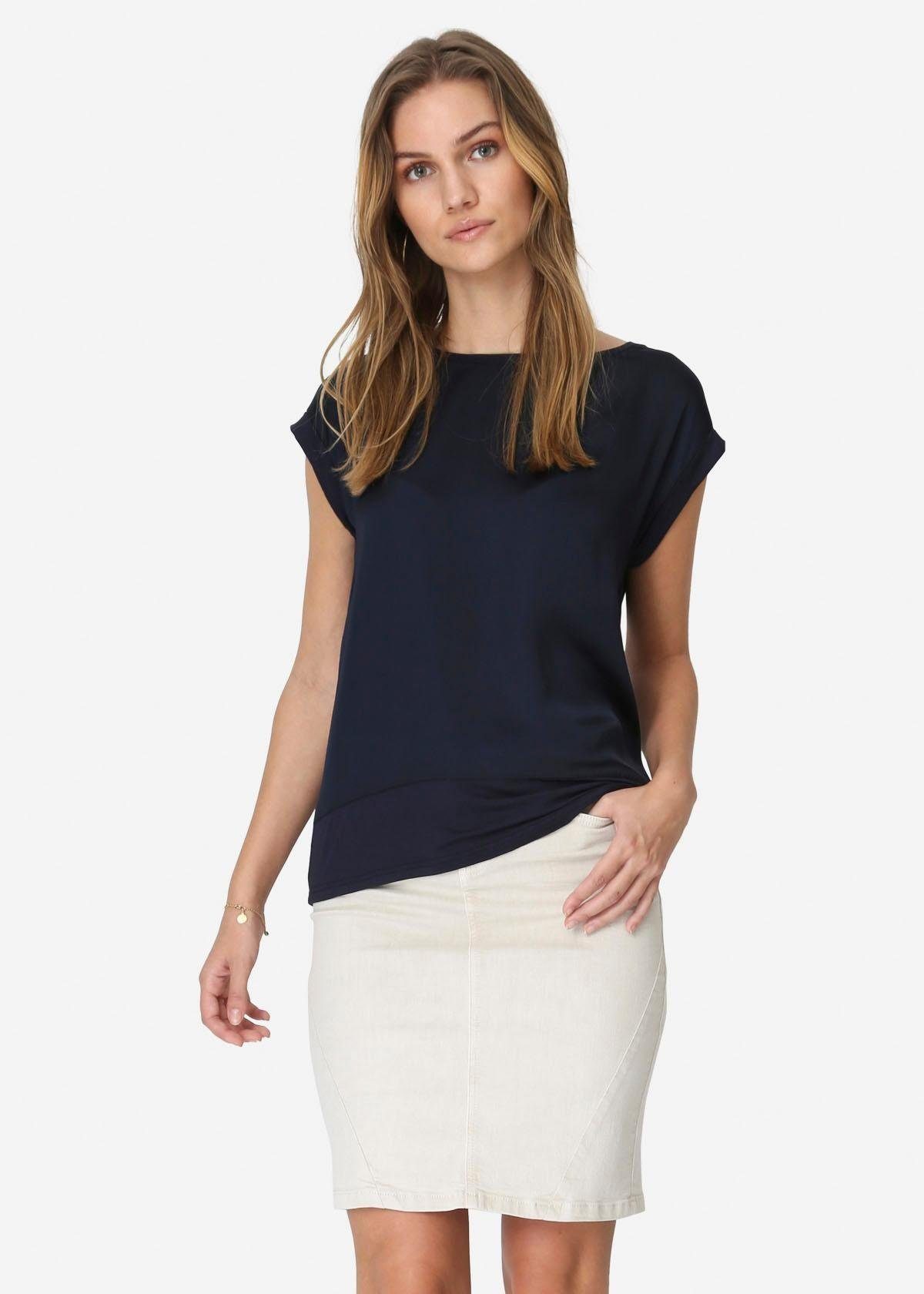 soyaconcept Shirtbluse SC-Thilde6 mit Bündchen und Vorderteil aus Satin, der Rücken aus Jersey