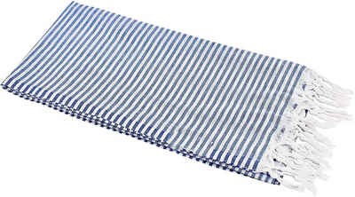 Carenesse Hamamtuch Streifen blau 90 x 180 cm leichtes Handtuch Pestemal Fouta Strandtuch, Baumwolle, sehr leichtes Hamam Handtuch extrem kleines Packmaß für Backpacker