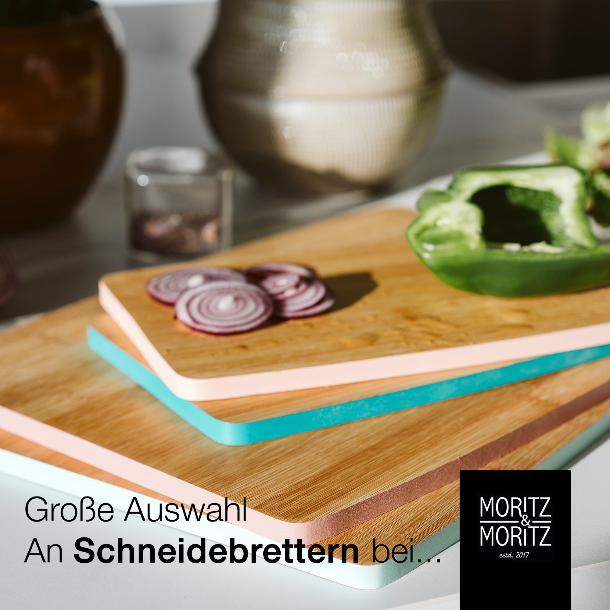 Moritz & Moritz Schneidebrett 4x cm, Set, Bambus, Brettchen zum (4er und Schneidebrett 35x25x1 4-St), Servieren Schneiden