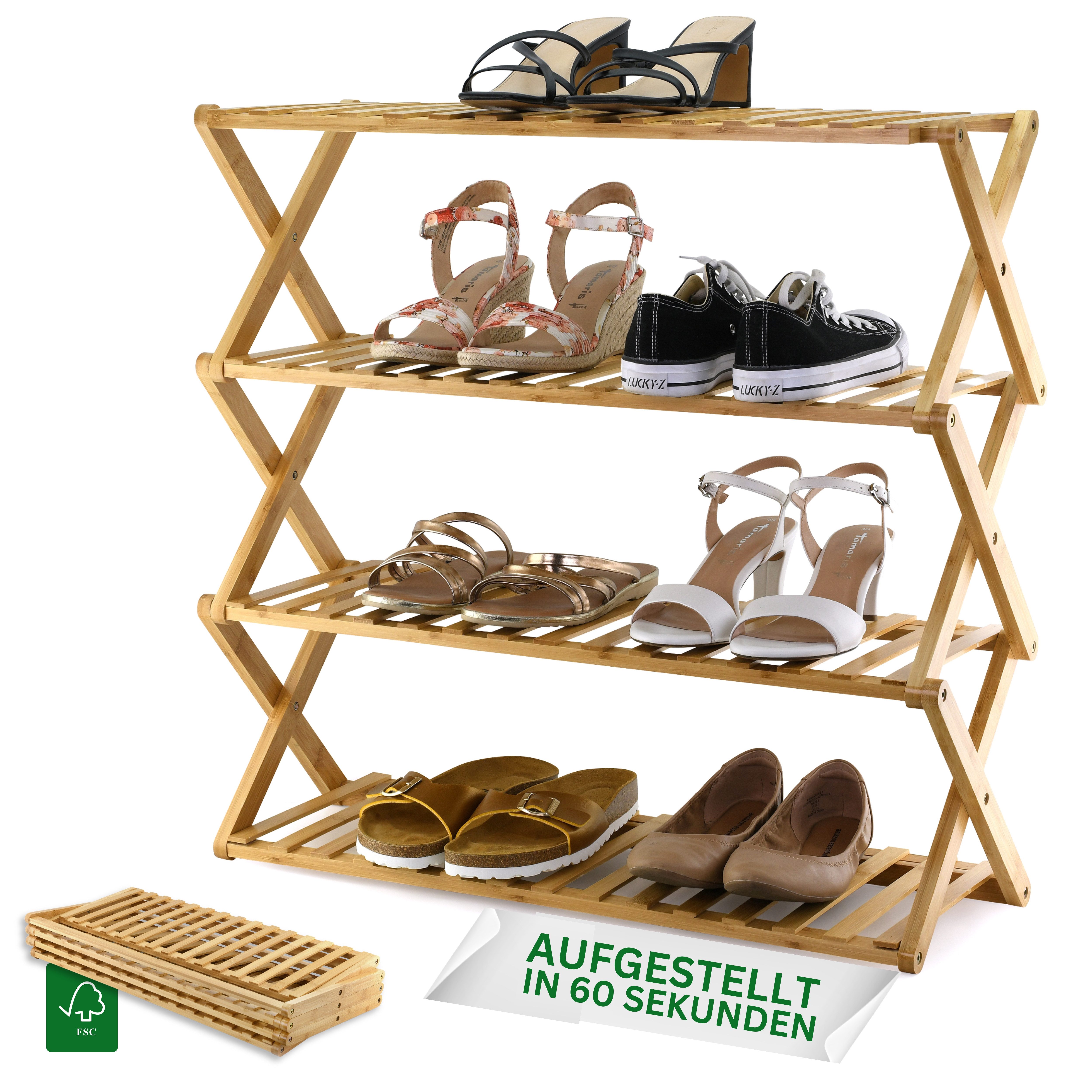 Felino Schuhregal Schuhablage Organizer aus Bambus Holz offen Schuhorganize günstig online kaufen
