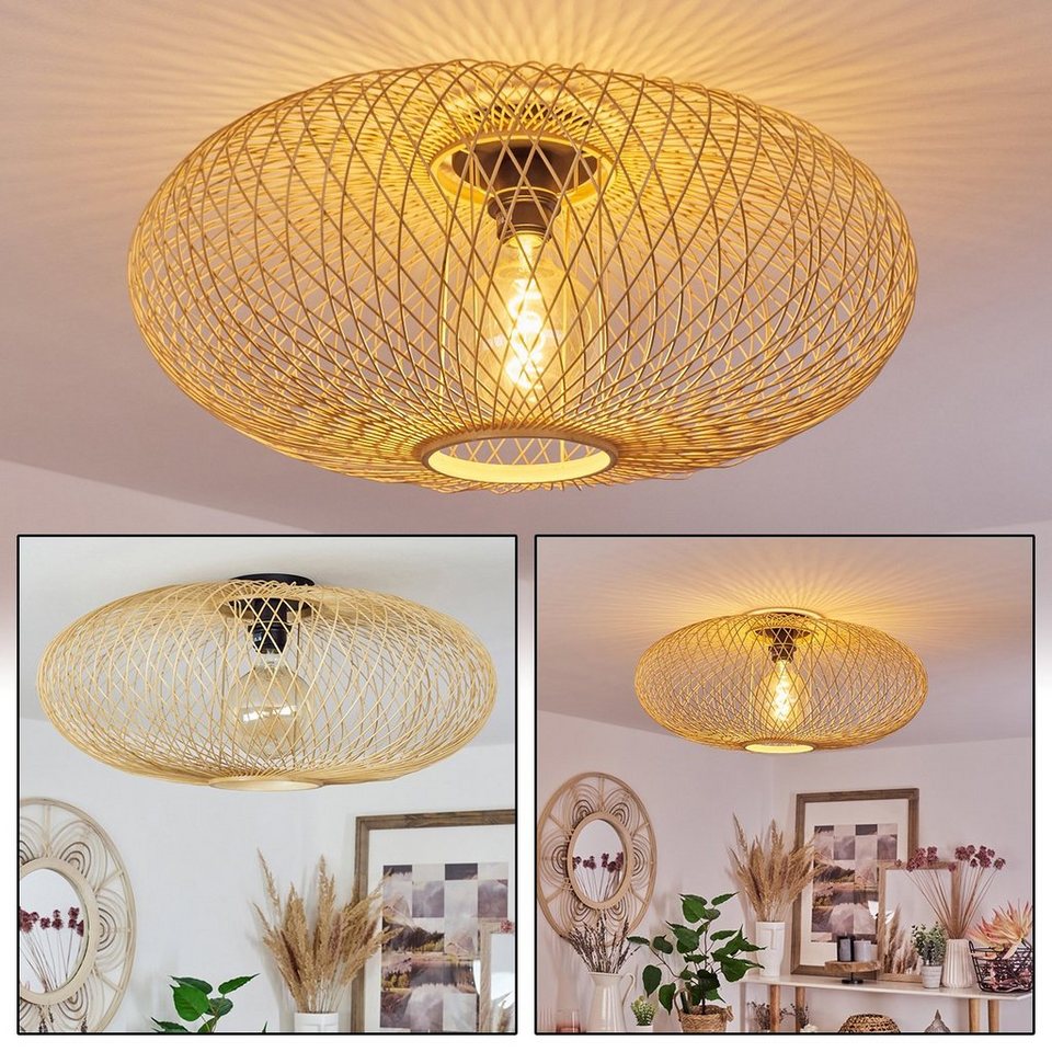 hofstein Deckenleuchte »Castiglioncello« Deckenlampe aus Bambus/Metall in  Natur/Schwarz, ohne Leuchtmittel, Leuchte, Boho-mit Schirm in Gitter-Optik  u. Lichteffekt, Ø60cm, E27