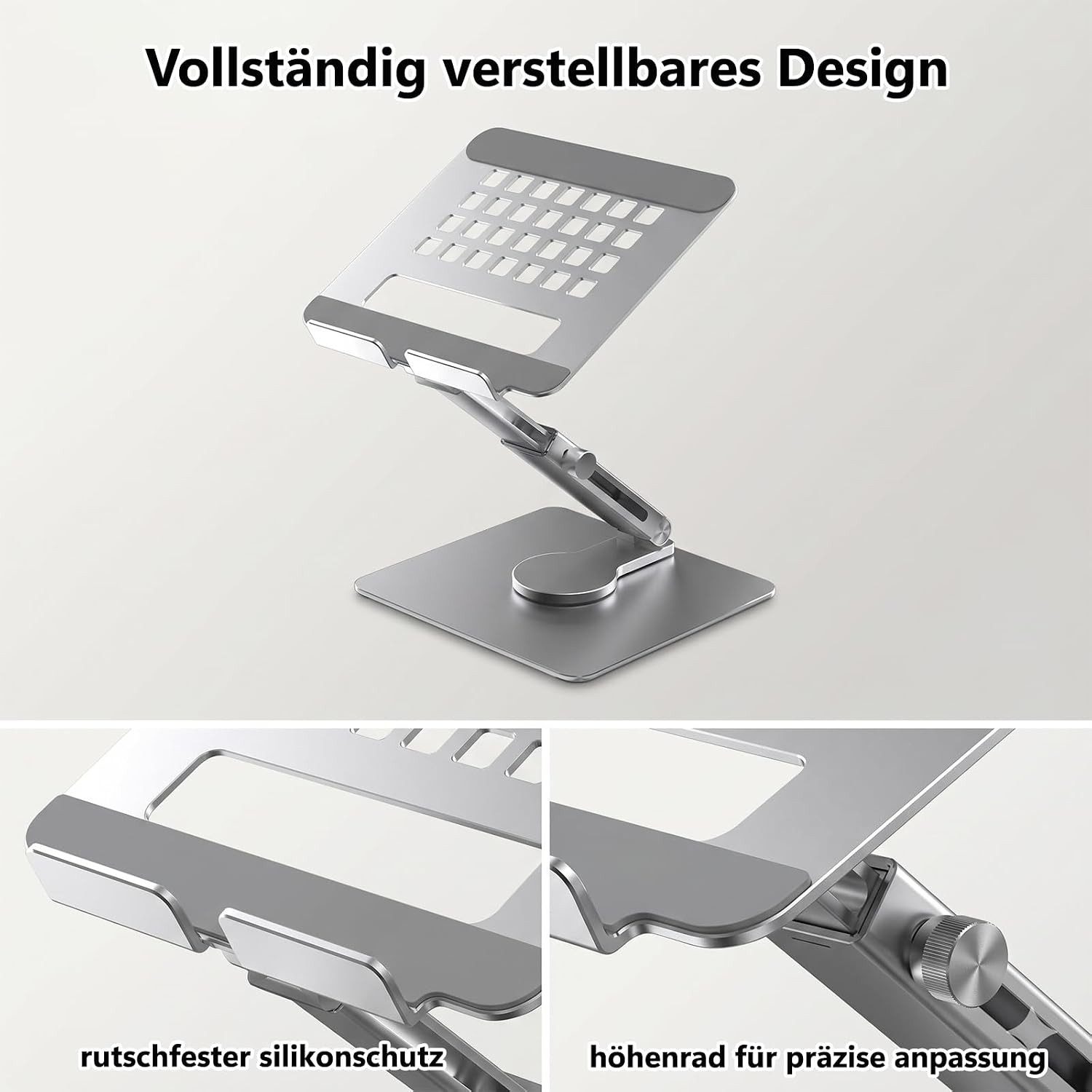 POCOJAO Tablet-Ständer iPad Tablet Ständer 360° drehbar höhenverstellbar Aluminium Silber, (bis 16,5 Zoll, Faltbarer Tablet- und Smartphone-Ständer für Schreibt – Bild 3 von 5