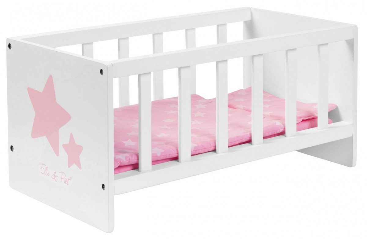 ELLA & PIET® Puppenbett SLEEPY mit Sternchen aus Holz (Weiß-Rosa), Holzpupp günstig online kaufen