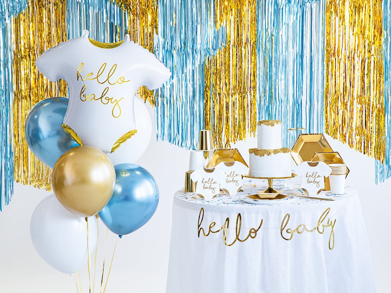 partydeco Einwegbecher, Papier, Pappbecher 260ml weiß mit goldenem Rand 6er Set