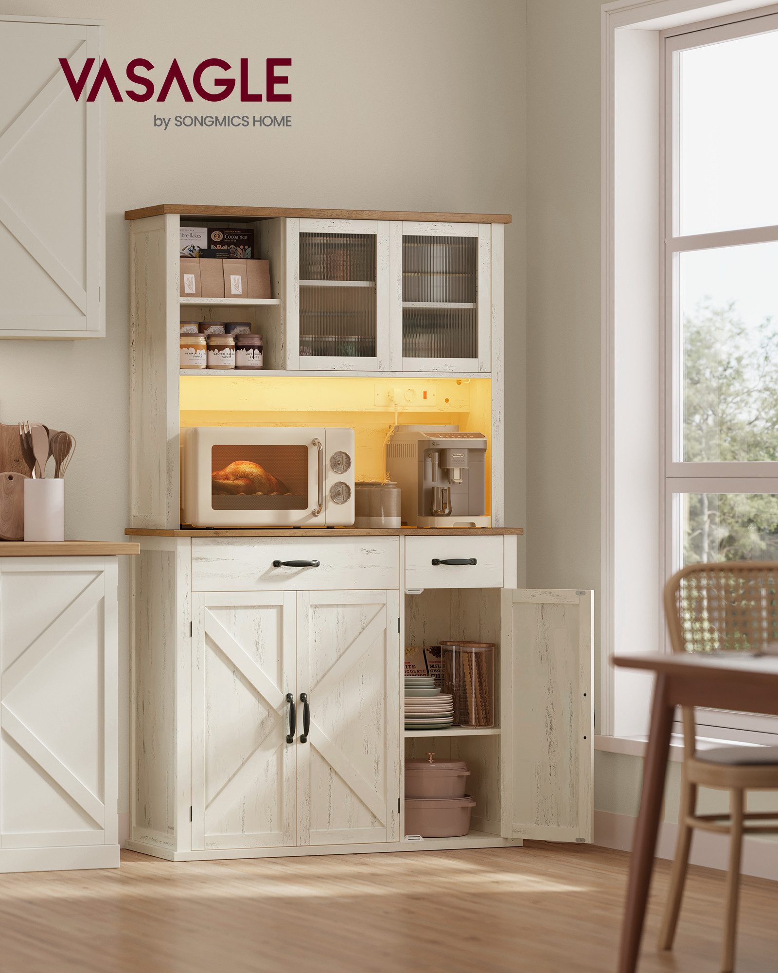 VASAGLE Buffet mit Beleuchtung, Ladestation und Schubladen günstig online kaufen