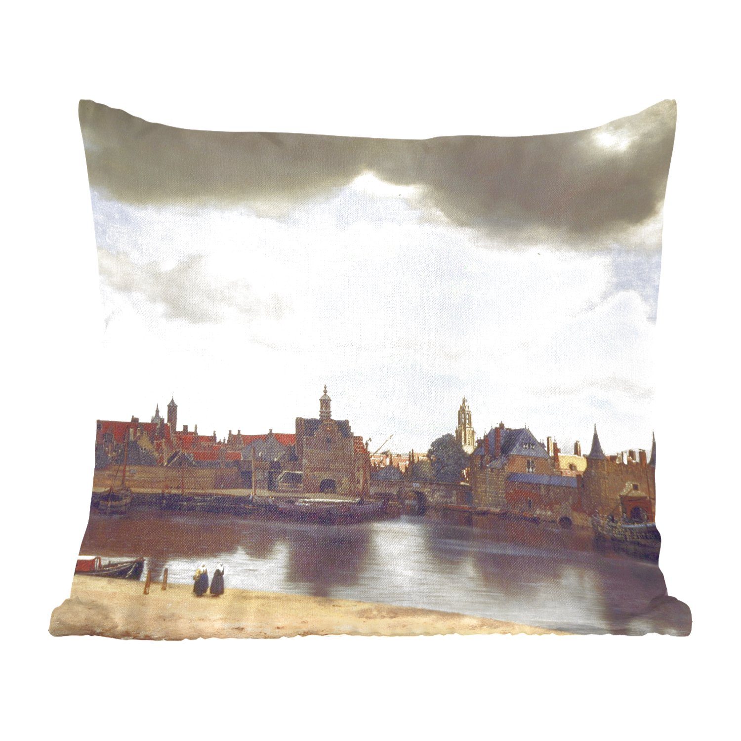 MuchoWow Dekokissen Ansicht von Delft - Johannes Vermeer, Zierkissen mit Füllung für Wohzimmer, Schlafzimmer, Deko, Sofakissen