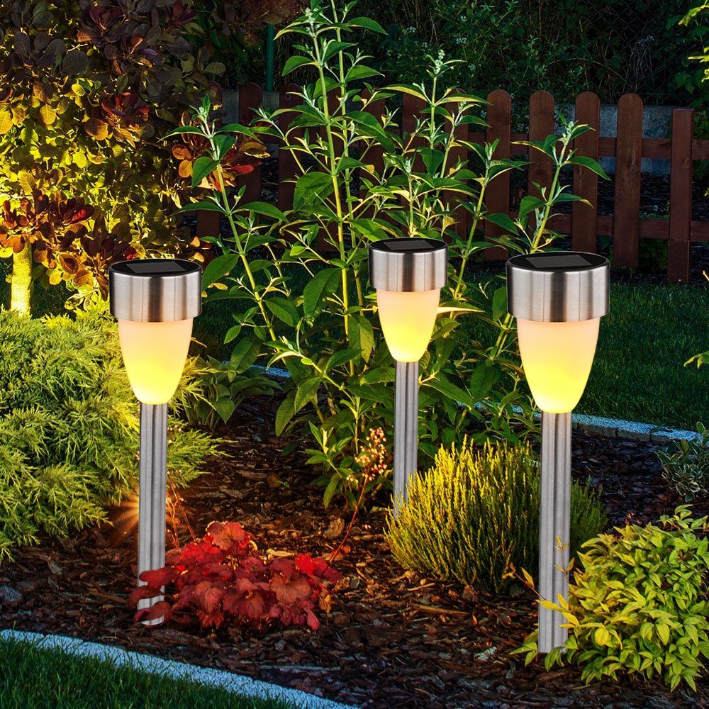 LED LED-Leuchtmittel 3er Solarleuchten 36,5 Warmweiß, Edelstahl H Gartenleuchte, Set cm etc-shop Außenleuchter fest Schalter LED verbaut,