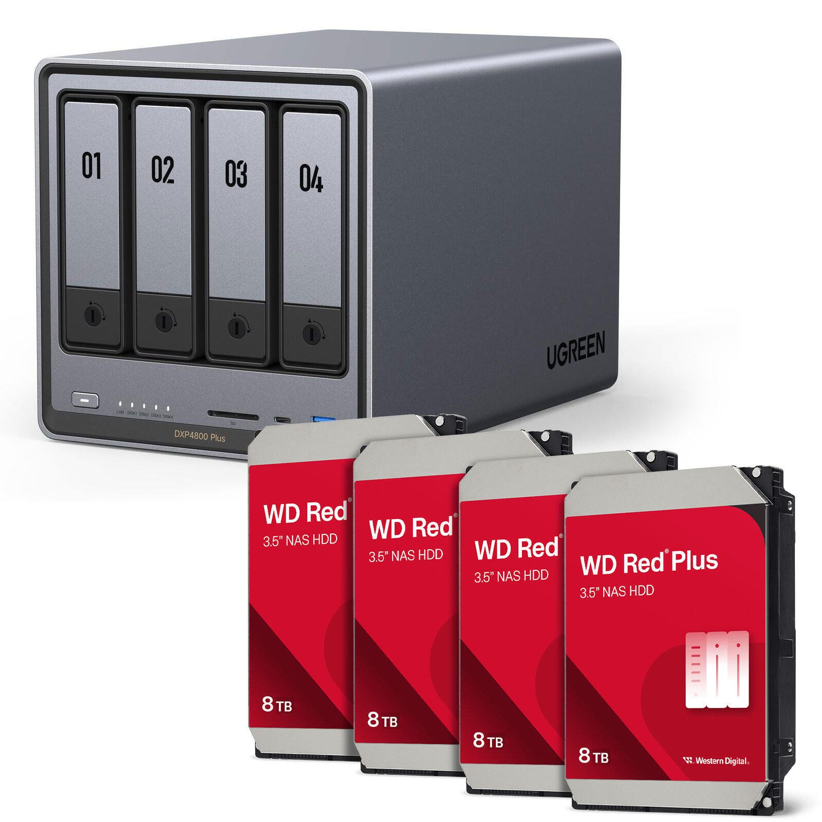 UGREEN Ugreen NASync DXP4800 Plus 4x Western Digital WD80 HDD-NAS-Festplatte