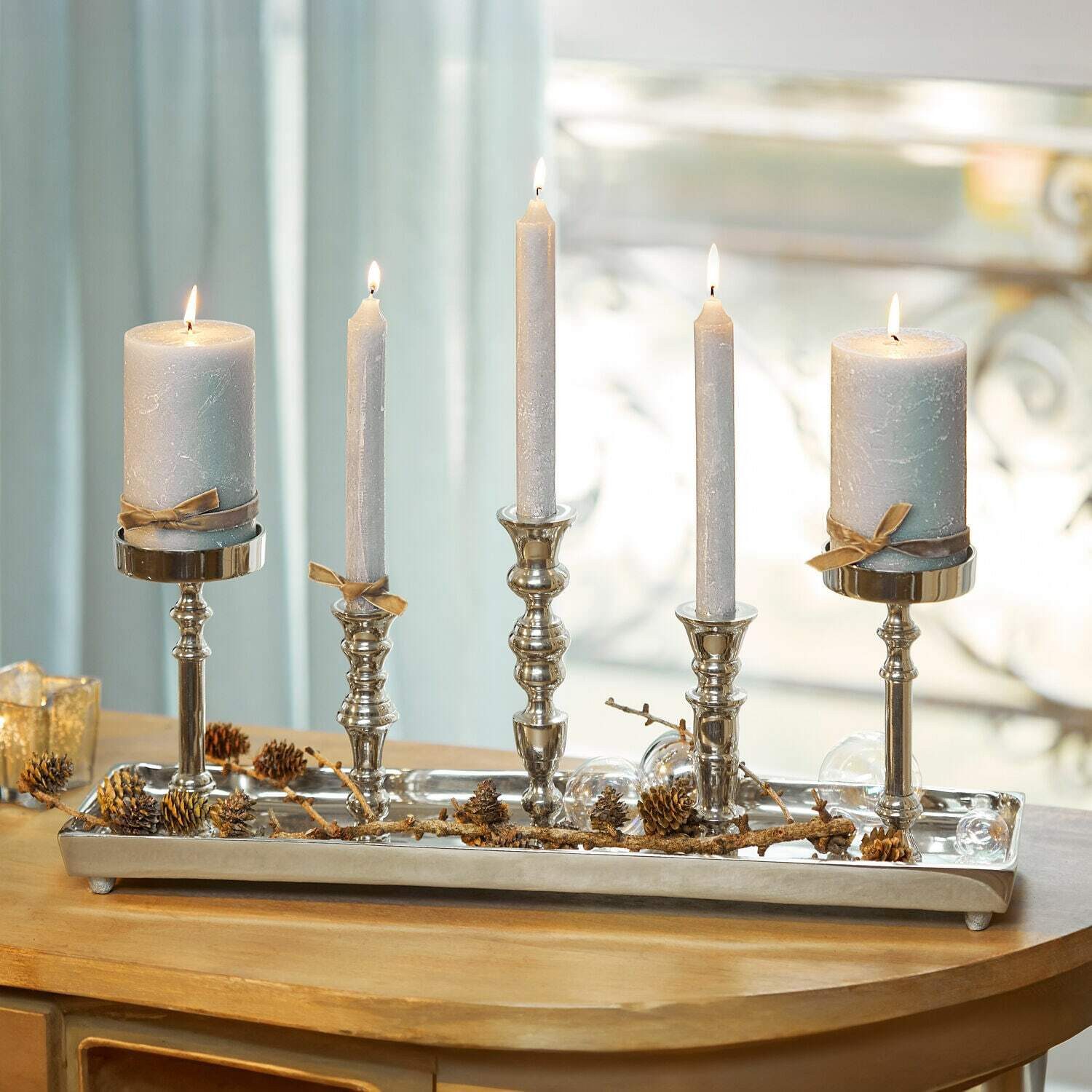 Mirabeau Kerzenständer Kerzentablett Alirra silber günstig online kaufen