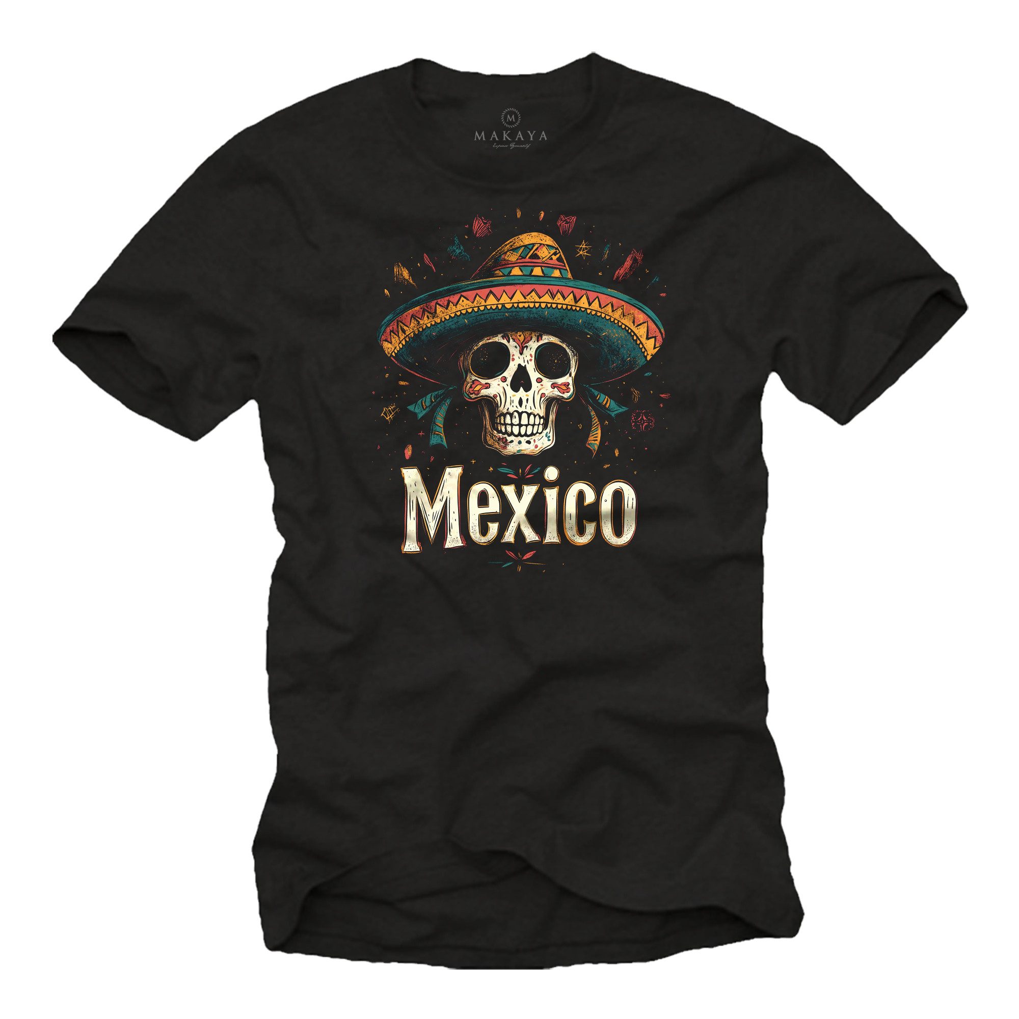 MAKAYA Print-Shirt Herren Mexiko Motiv Totenkopf günstig online kaufen