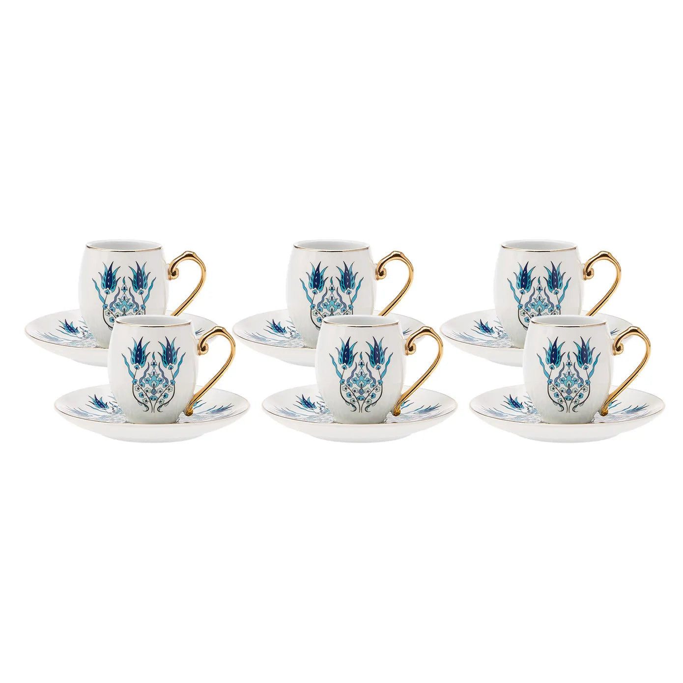 Karaca Kaffeeservice Karaca İznik 80 ml Türkische Kaffeetassen-Set 6er mit Untertassen, BONE PORCELAIN