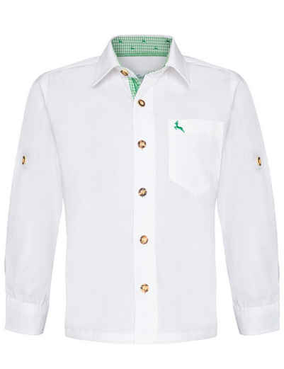 Isar-Trachten Trachtenhemd 'Luis' für Kinder Hirschmotiv 48202, Weiß Grün