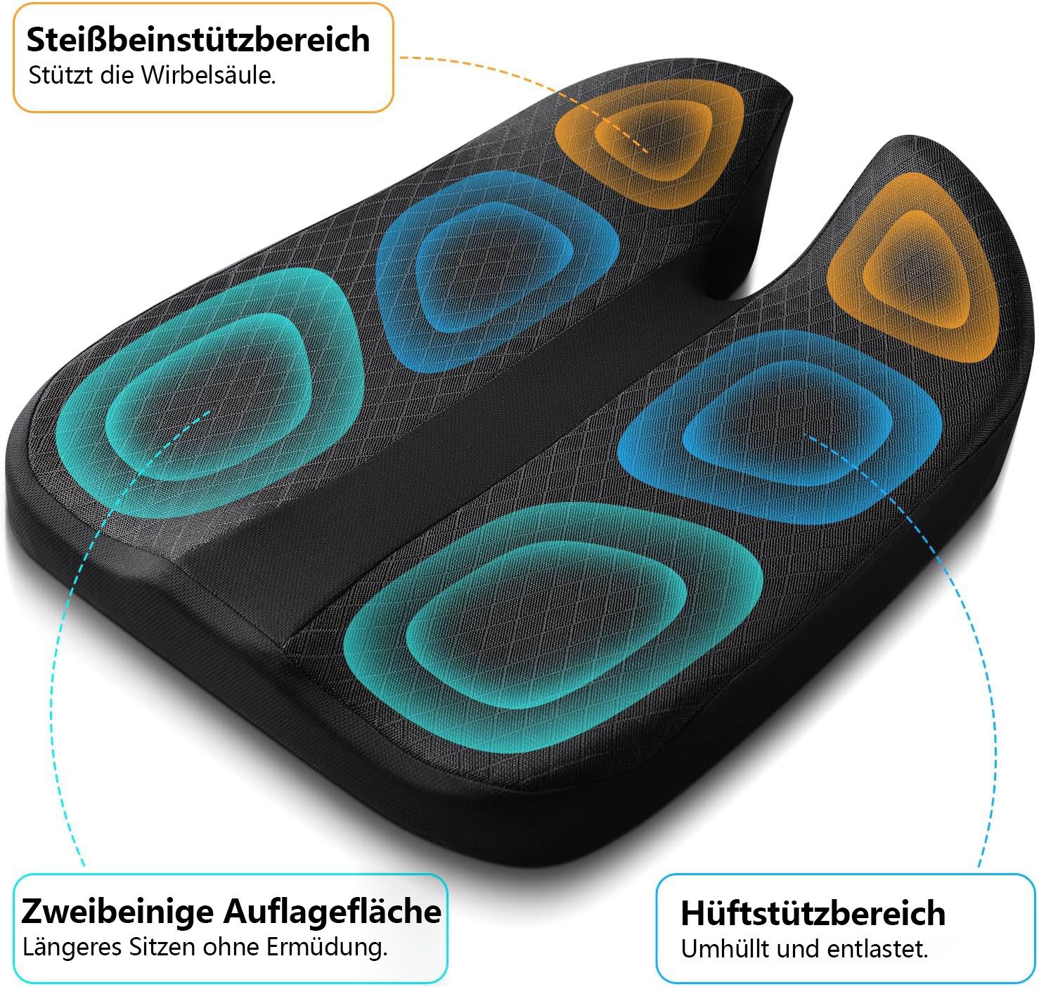 Rhein Beleuchtung Steißbeinkissen Sitzkissen Auto – Schaumstoff Keilkissen, ergonomisches Stuhlkissen, Set, 1-tlg., Für Büro, Auto, Bank, LKW & Rollstuhl – vielseitiges Kissen, Lindert Steißbein- & Rückenschmerzen – druckentlastend & bequem