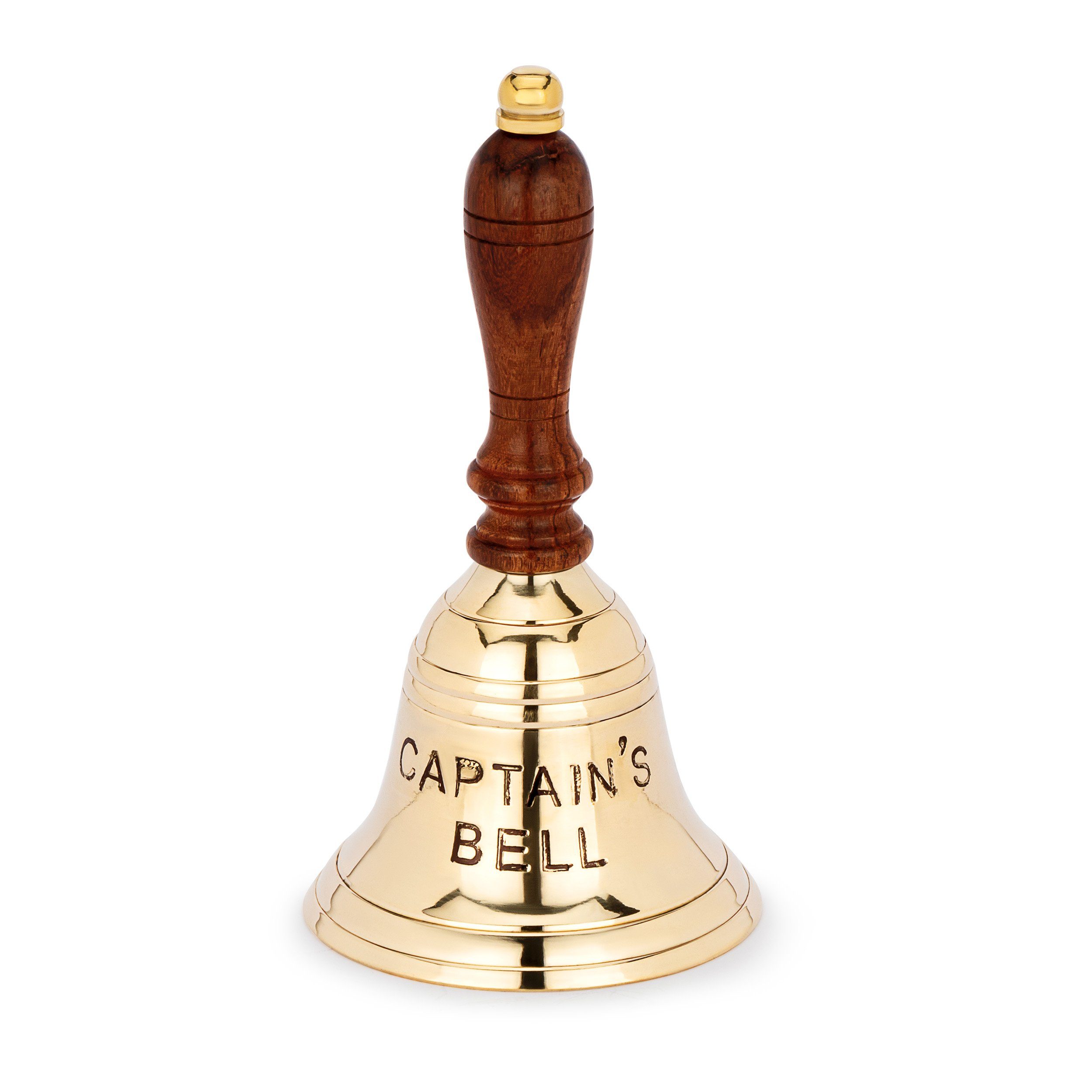 NKlaus Dekofigur 17cm Tischglocke CAPTAIN'S BELL aus messing massiv gold Handglocke mit, Made in Germany