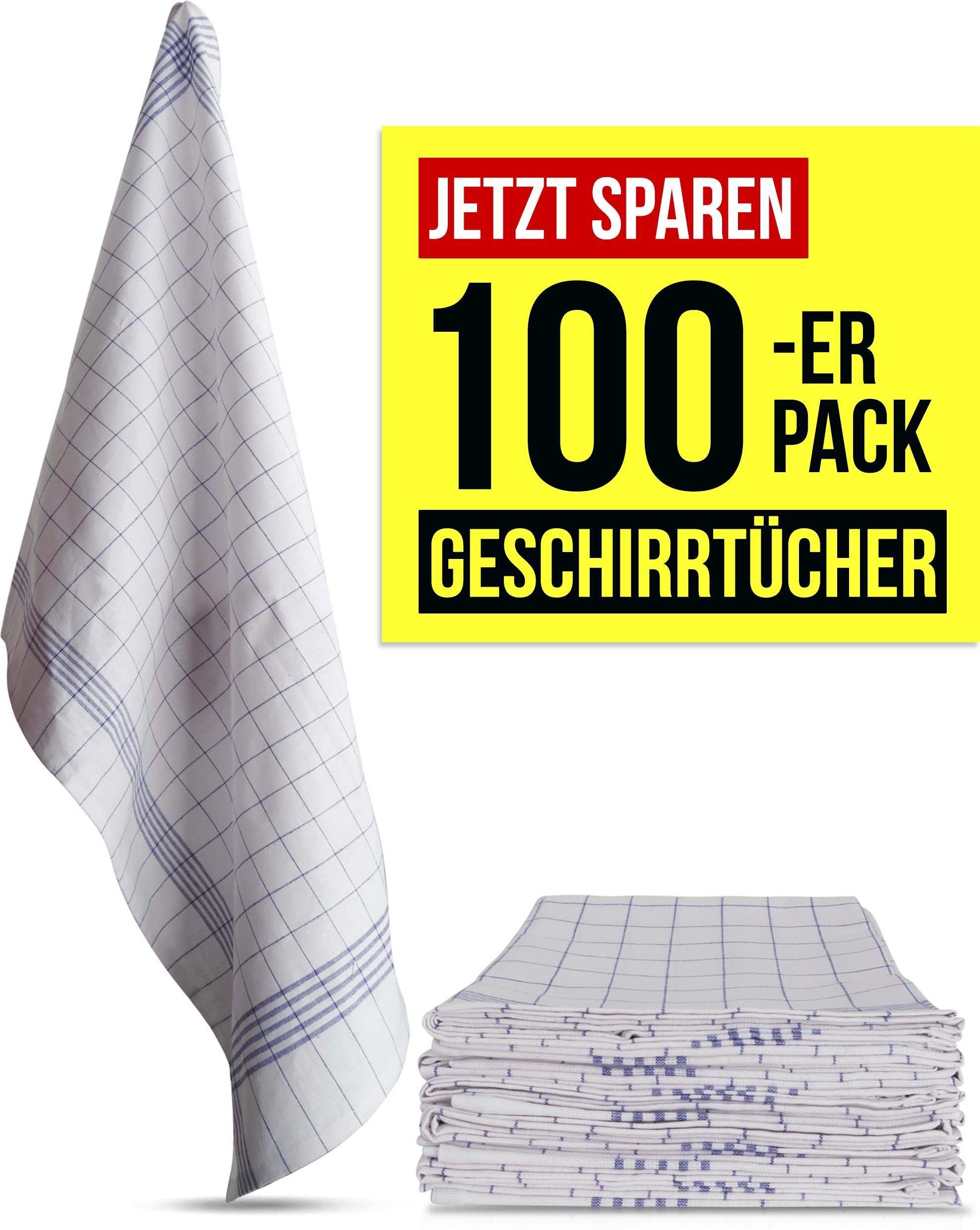 Aspero Geschirrtuch 100 Geschirrtücher (10er Weiß/Blau Geschirrhandtücher aus Küchentücher Pack), Baumwolle