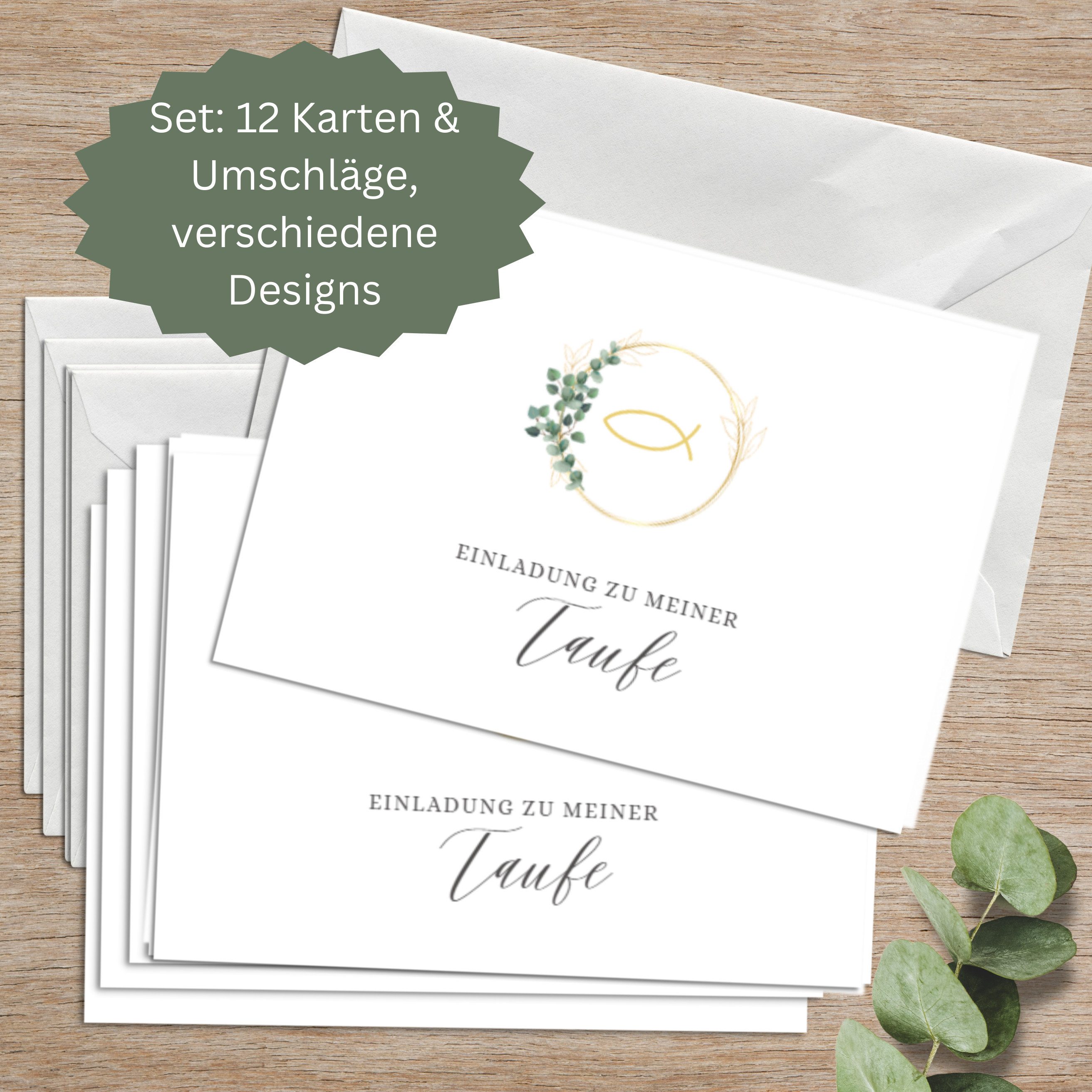 Briefzauber Einladungskarten 12x Taufe Einladungskarten mit 12x Umschlägen