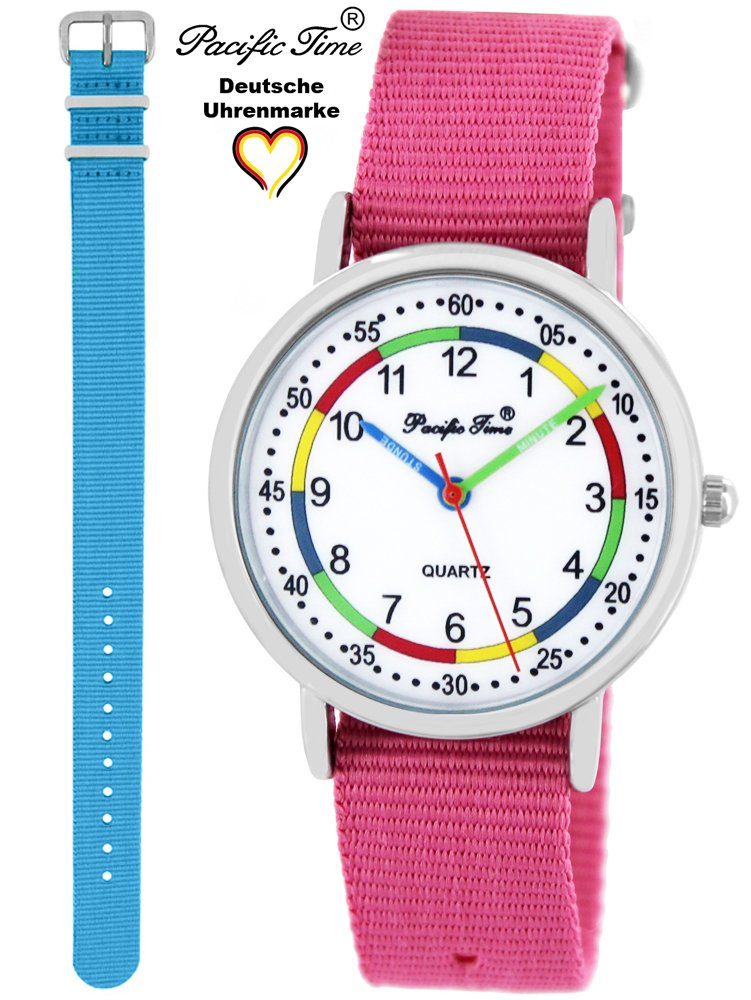 Design Mix - Versand First Kinder Armbanduhr Time Set Lernuhr und und Gratis hellblau rosa Pacific Wechselarmband, Match Quarzuhr