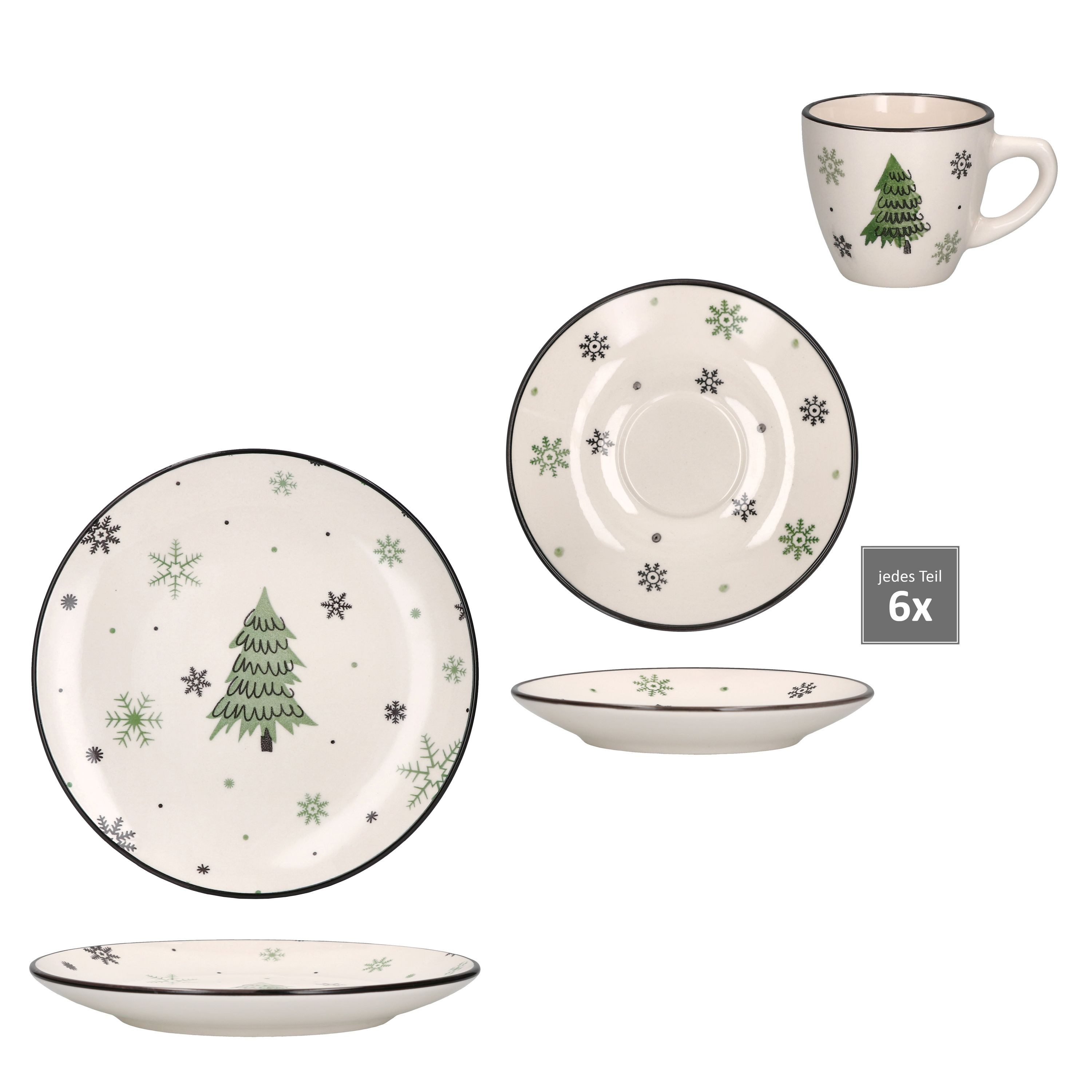 MamboCat Kaffeeservice 18tlg Kaffeeservice Weihnachtsbaum 6 Pers. Dessertteller Kaffeetasse, Steingut, Weihnachtsgeschirr, Weihnachten, Weihnachtsset, Geschirr – Bild 4 von 5