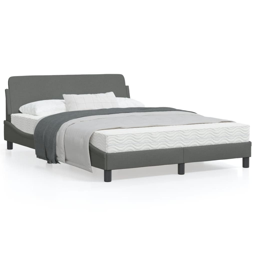 vidaXL Bettgestell 140 x 200 cm Bettgestell Dunkelgrau 140x200 cm mit Kopfteil aus Stoff – Bild 2 von 5