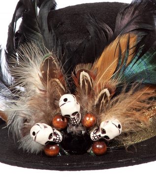Karneval-Klamotten Zombie-Kostüm Voodoo Hut Mini mit Federn und Totenköpfen, Zubehör Halloween und Karneval
