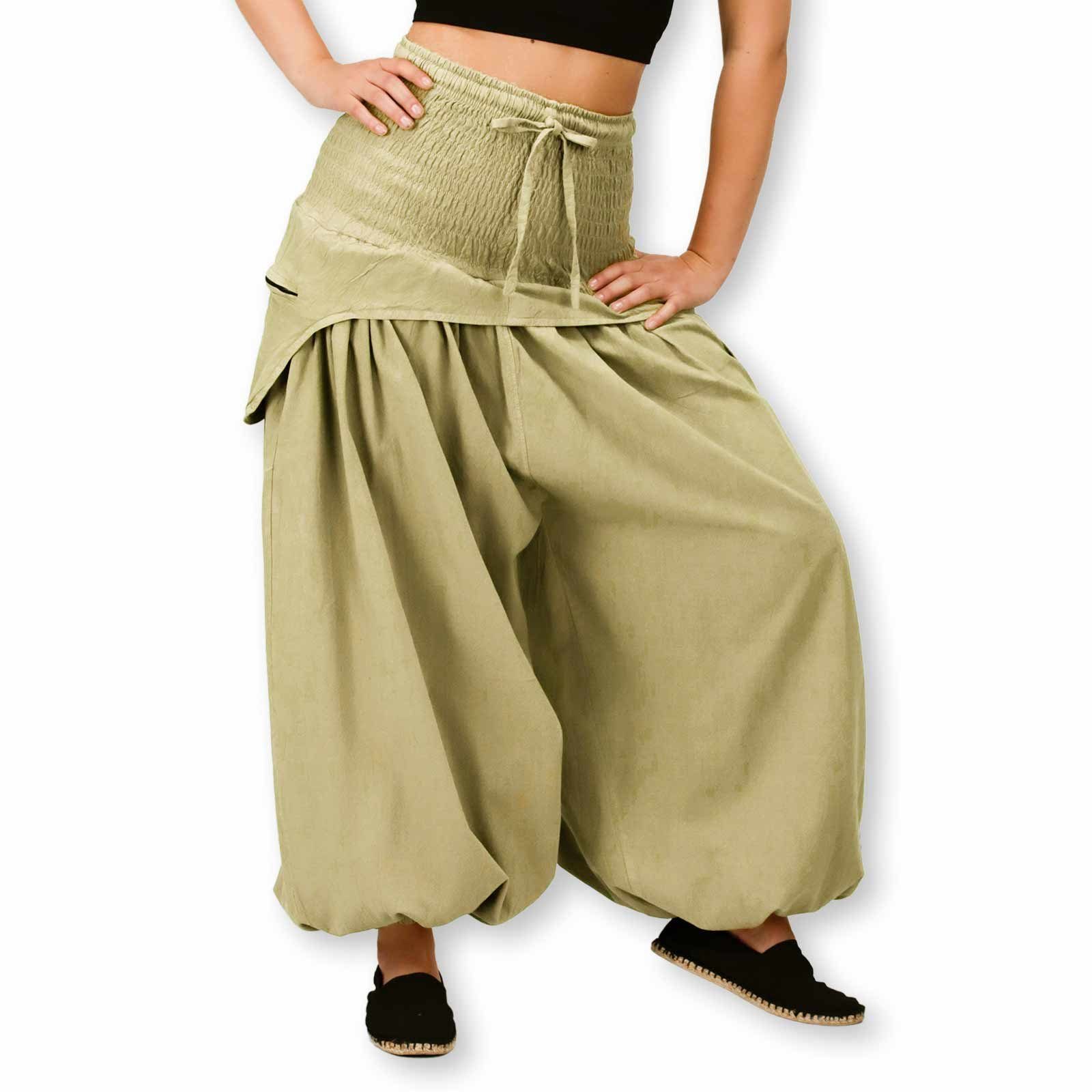 Vintage Haremshose/Jodhpur-Hose Hanffarben MAGIE Haremshose Unifarben Schürzentaschen Hose Damen KUNST UND praktische