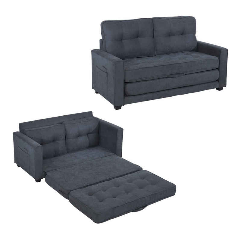 Merax Schlafsofa 3-in-1 Klappbares Couch, Bettsofa, Sofa mit Schlaffunktion, 2-Sitzer, Bodensofa, Liegefläche 127x169cm