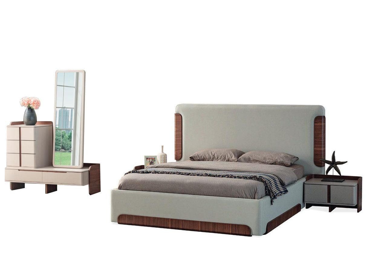 Schlafzimmer-Set Stilvolle Beige Schlafzimmer Möbel Polster Doppelbett Schminktisch