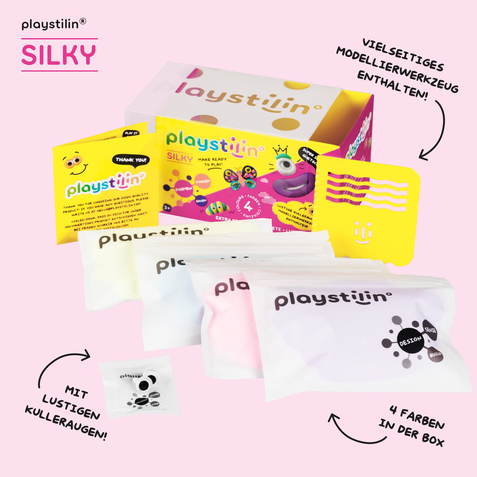 Playstilin® Knetform-Set SILKY (Knetset, 1-tlg., mit Kulleraugen und Modellierwerkzeug), super seidige Spielknete, lufttrocknend