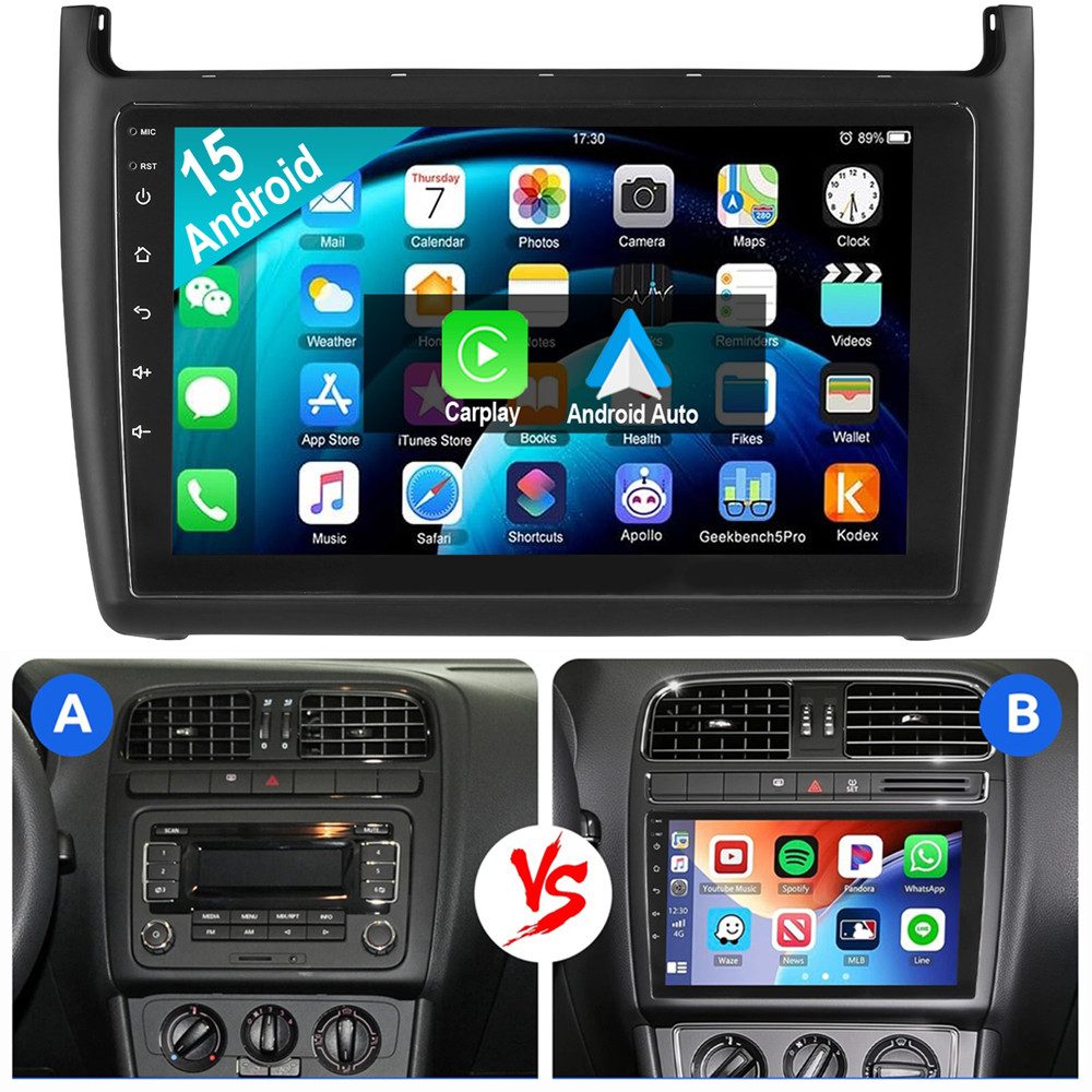 ESSGOO Für VW Polo 5 2009-2017 Andriod 15 Autoradio Autoradio (RDS, Digitalradio (DAB), FM, AM, Apple Carplay Android Auto GPS Navi WIFI BT SWC EQ)