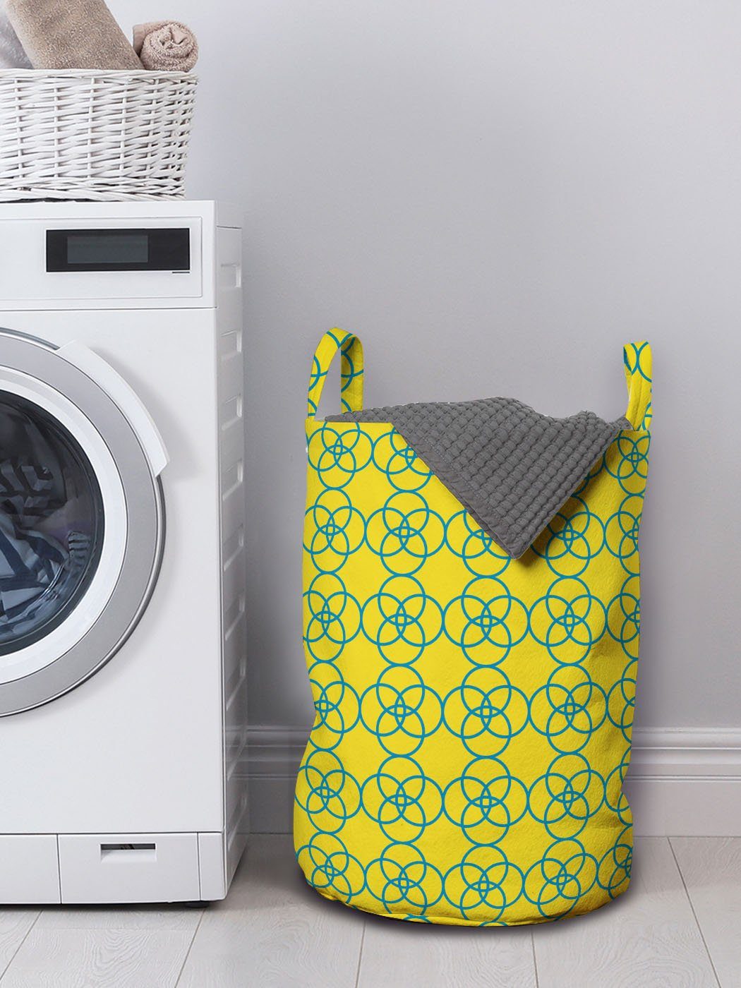 Abakuhaus Wäschesäckchen Wäschekorb mit Griffen für Waschsalons, Moderne Kordelzugverschluss Geometrisch Kreis-Ketten-Kunst