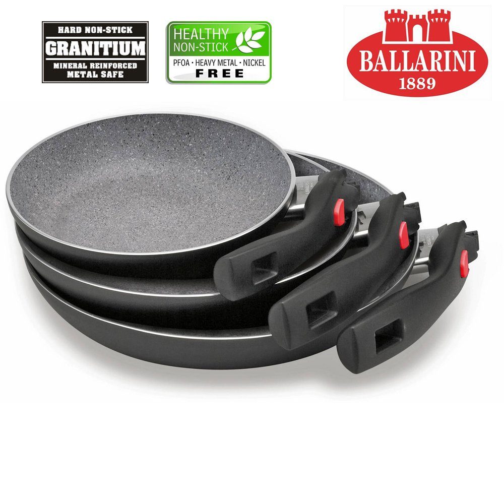 BALLARINI Сковороды-Set Ballarini Click & Cook Granitium 3tlg., Aluminium (Set, 3-tlg), klappbare Griffe